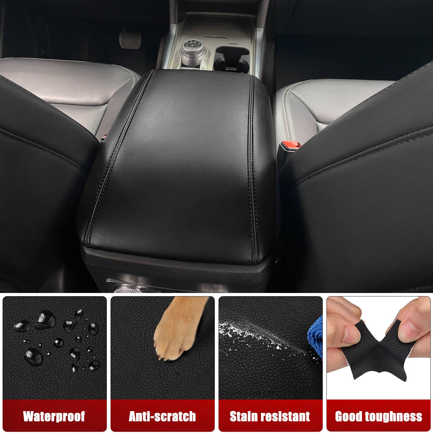 Kbh Car Center Console Armrest Cover For Ford Explorer 2020 2021 2022 2023, Vinyl Leather Interior Accessories, Anti-Scratch, Bl