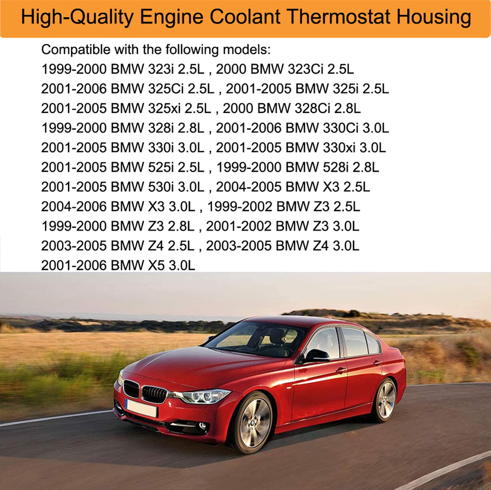Thermostat Assembly with Housing Compatible with BMW E46 E39 X5 X3 Z3 Z4 325i 330i 525i 530i,Thermostat Housing Assembly, Replac