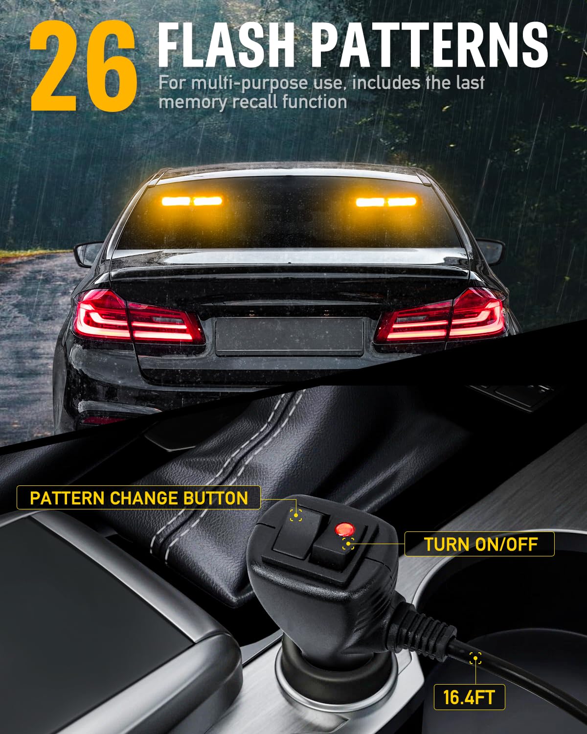Hlauto 1002L Emergency Strobe Traffic Advisor Light Bar: 40Led Dash Safety Warning Flashing Front/Rear Windshield Visor Light Fo