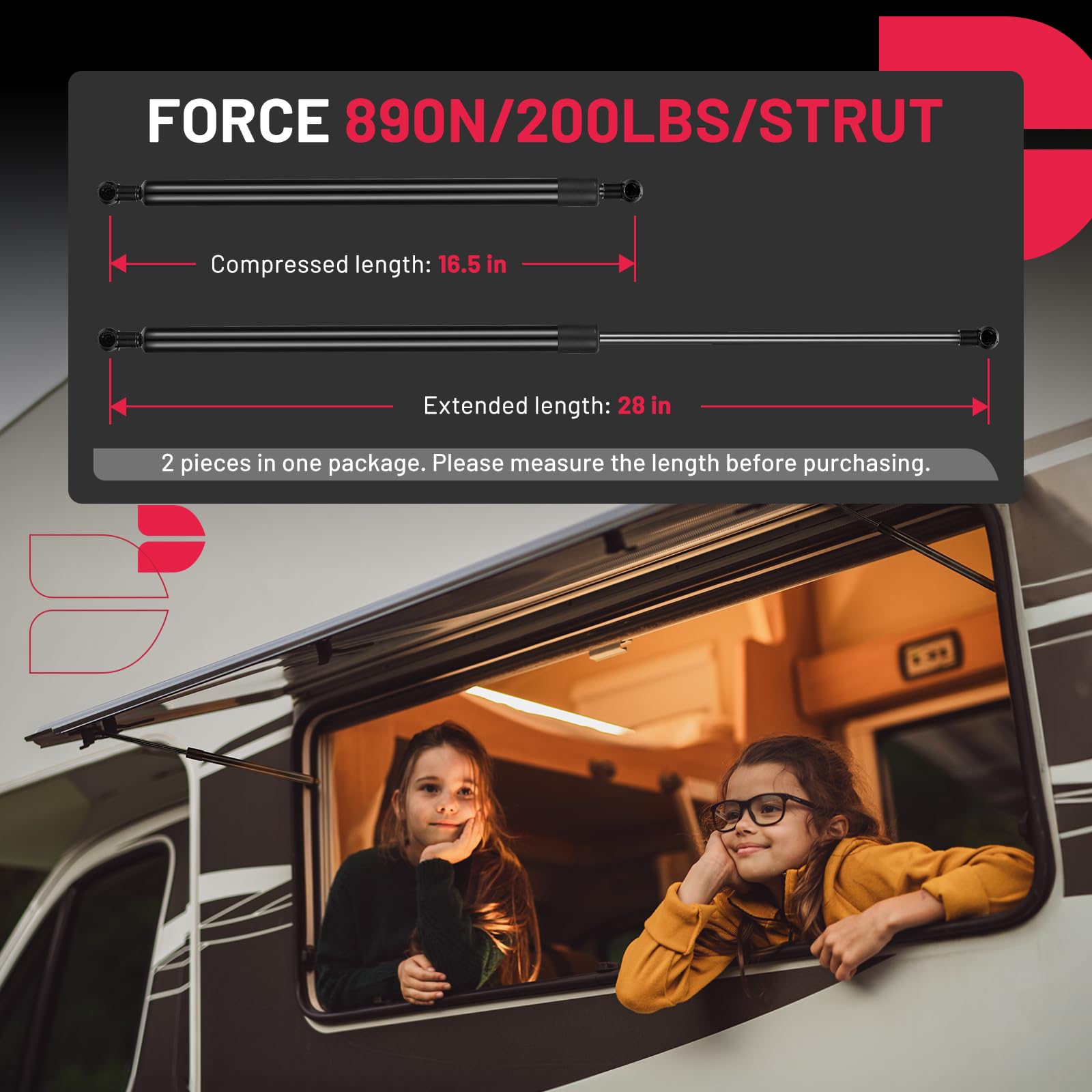 Bdfhyk St280M200 28Inch 200Lbs (890N) Gas Shocks Struts Lift Support For Floor Hatch Door, Trap Door, Murphy Bed Support,Trucks