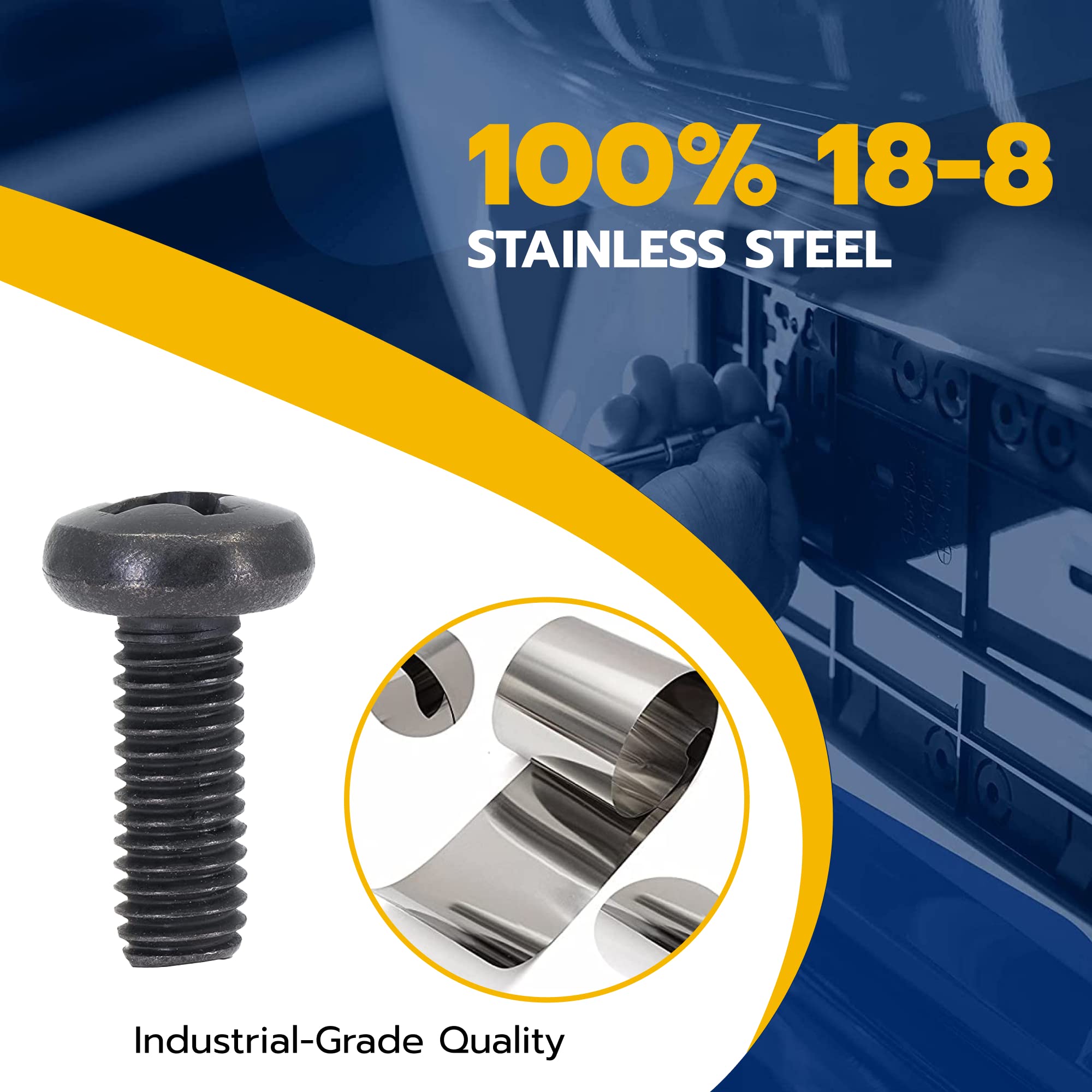 MAKERS BOLT Black License Plate Screws, Stainless Steel M6-1.0 x 16mm, Phillips Machine Pan Head, Pack of 4