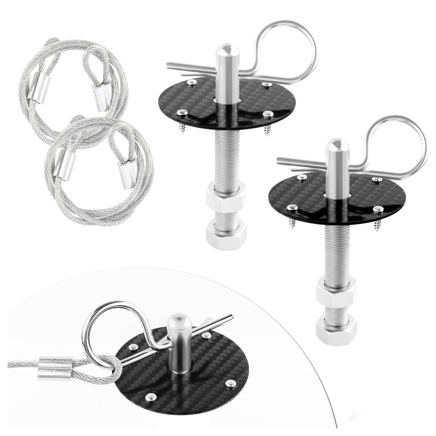 Stainless Steel Car Hood Pins Kit - [New Upgrade] Carbon Fiber Car Hood Cover Quick Release Pin for Reducing Shaking - Universal