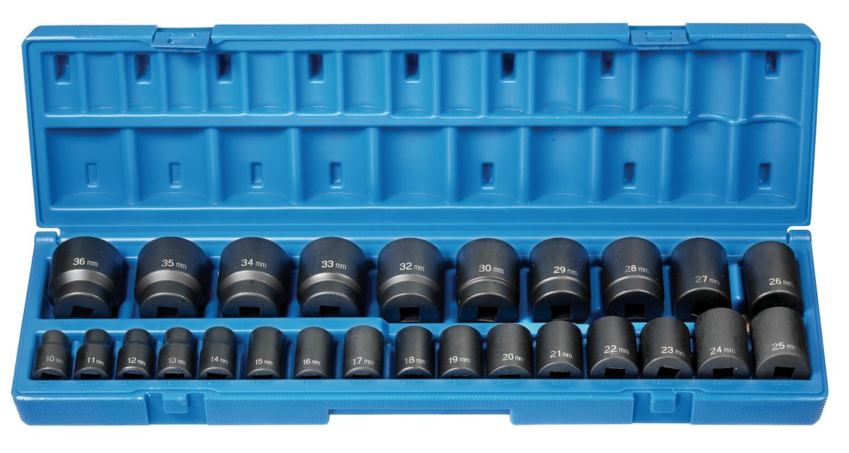 Grey Pneumatic (1726M) 1/2' Drive 26-Piece 12-Point Standard Length Metric Socke