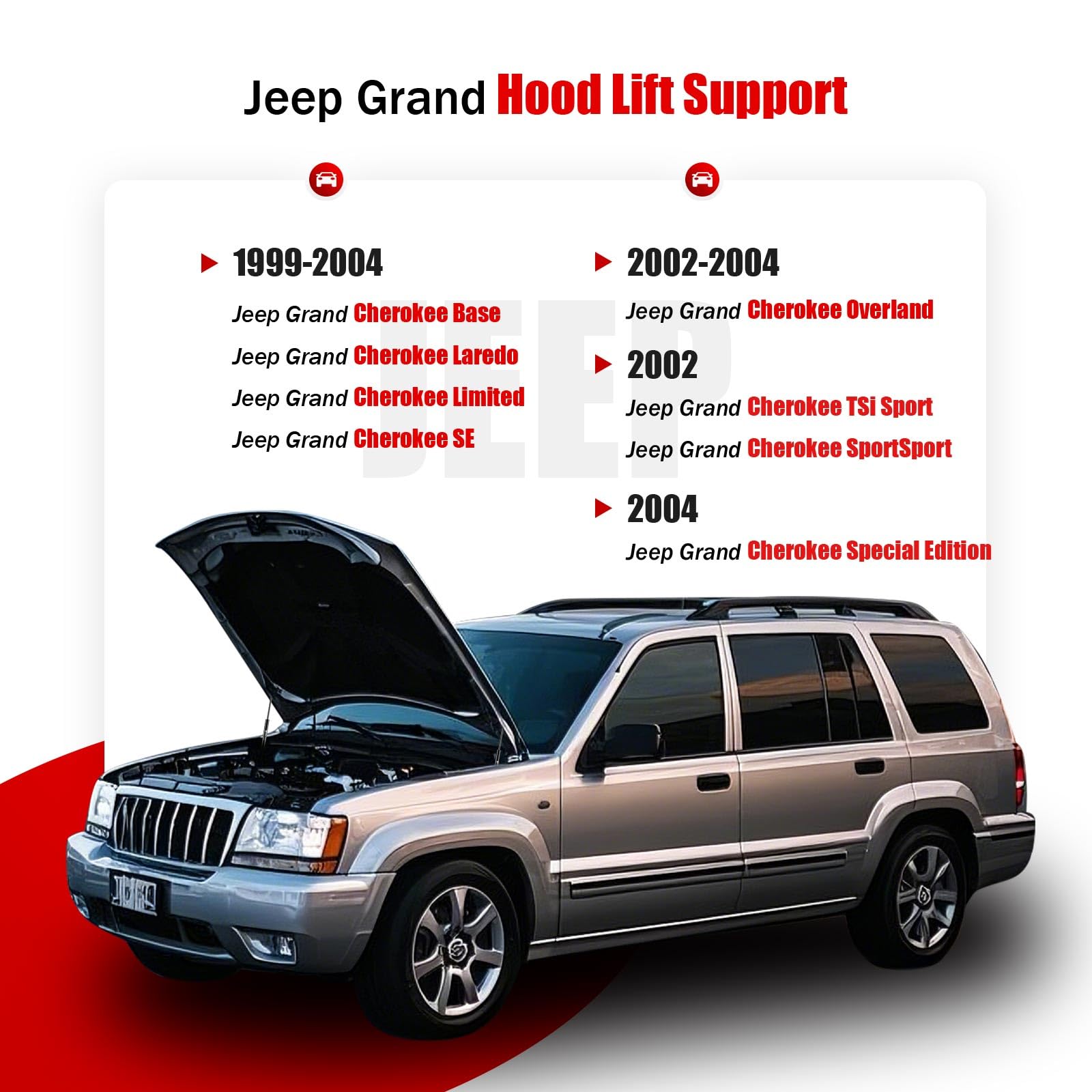 Iaqwe 4048-W Front Hood Lift Supports Fit For Jeep Grand Cherokee 1999 2000 2001 2002 2003 2004, Holder Gas Shock Struts Car Hoo