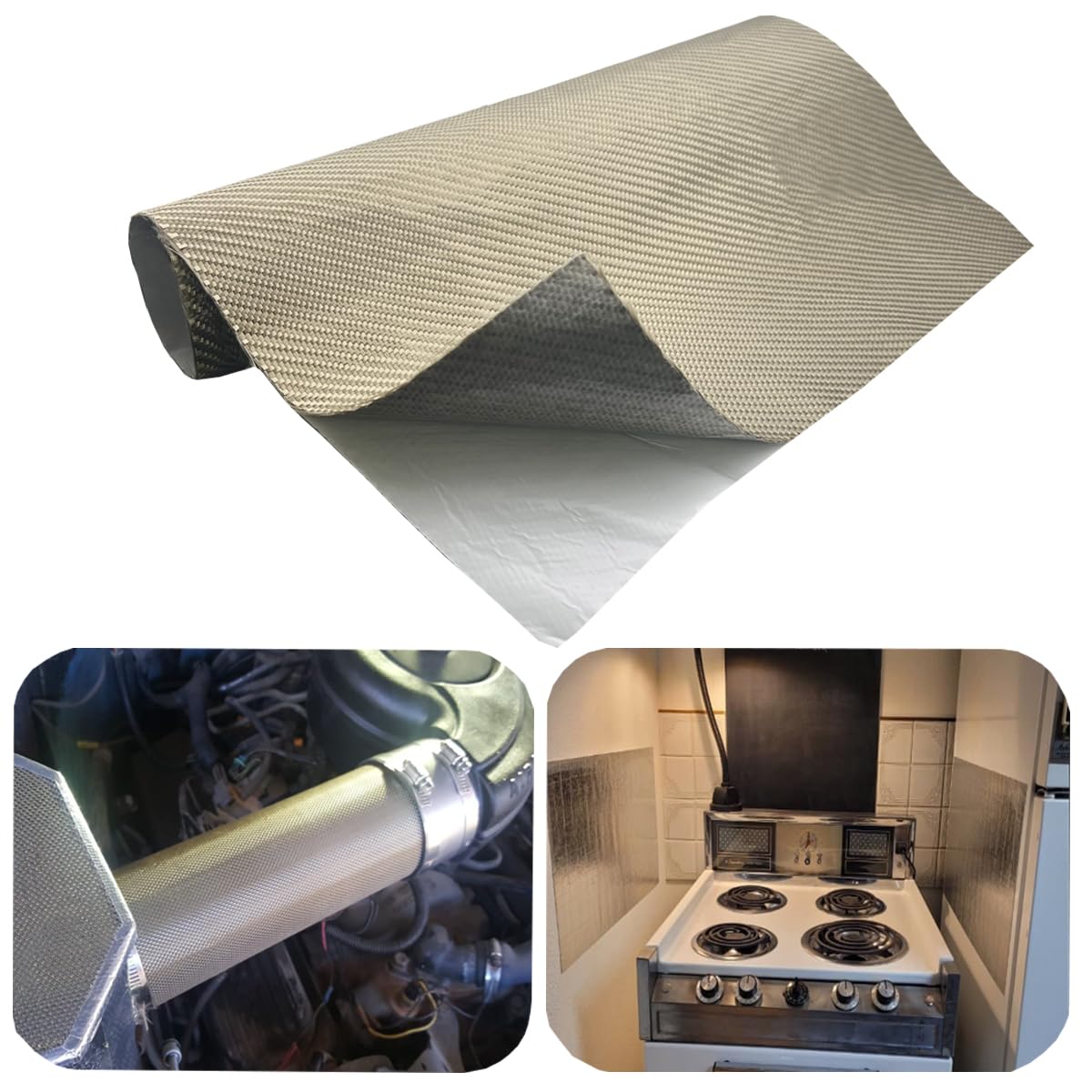 Titanium Adhesive Backed Exhaust Heat Shield 24'' X 40'' For Wall Behind Grill 2500 Degrees High Temp Protection Material Therma