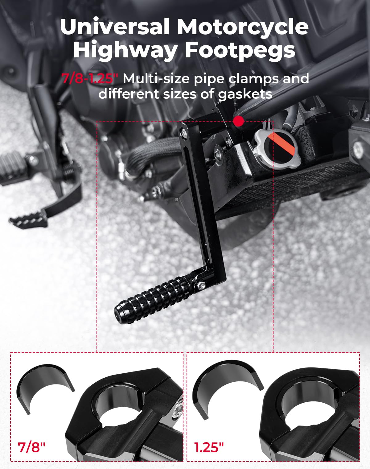 KEMIMOTO Universal Motorcycle 7/8-1.25'' Highway Pegs Adjustable Footpeg Kit Compatible with 22-32 mm diameter frame bars & cras