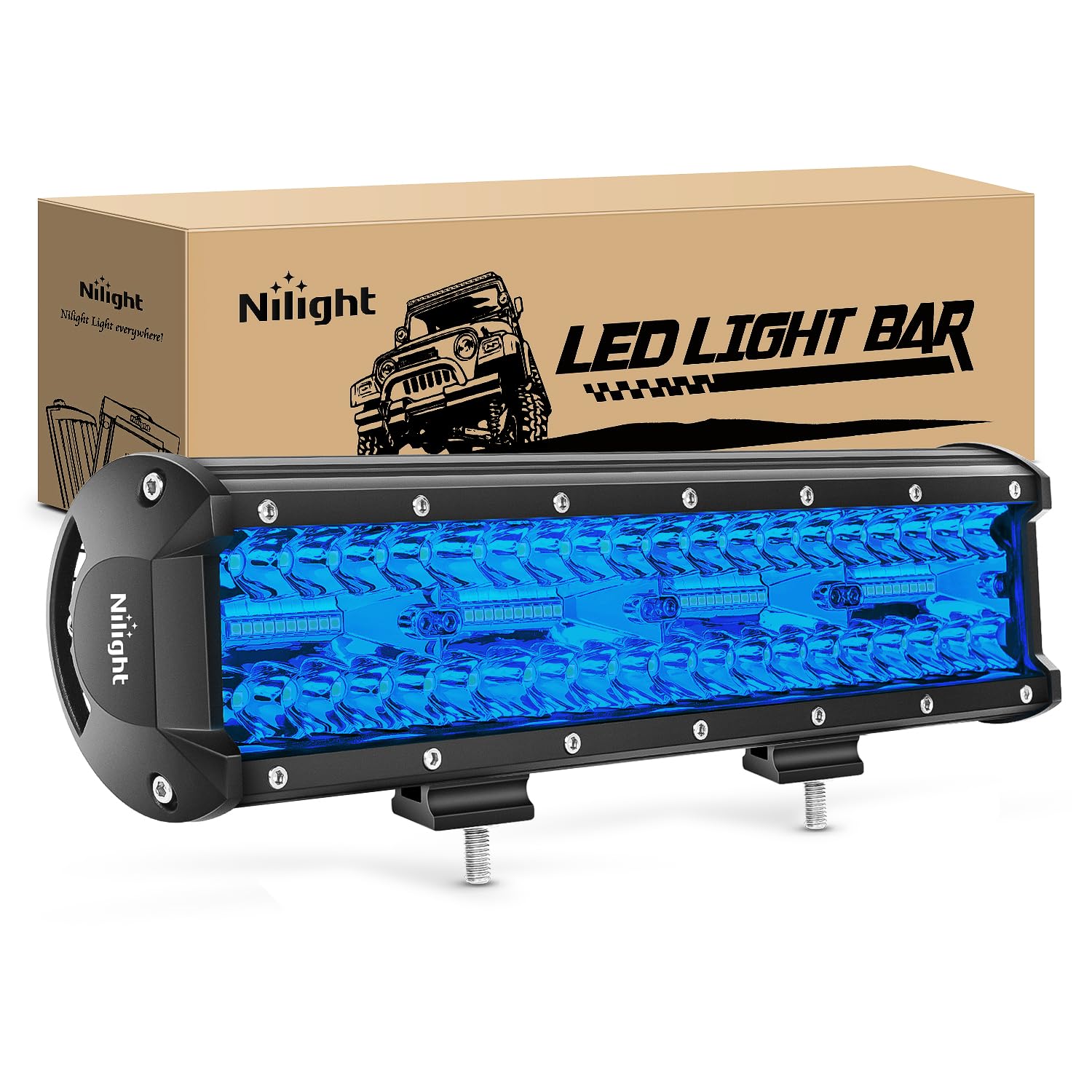 Nilight 12 Inch Led Light Bar Blue Triple Row 240W Spot Flood Combo 30000Lm Driving Boat Off Road Fishing Hunting Emergency Safe