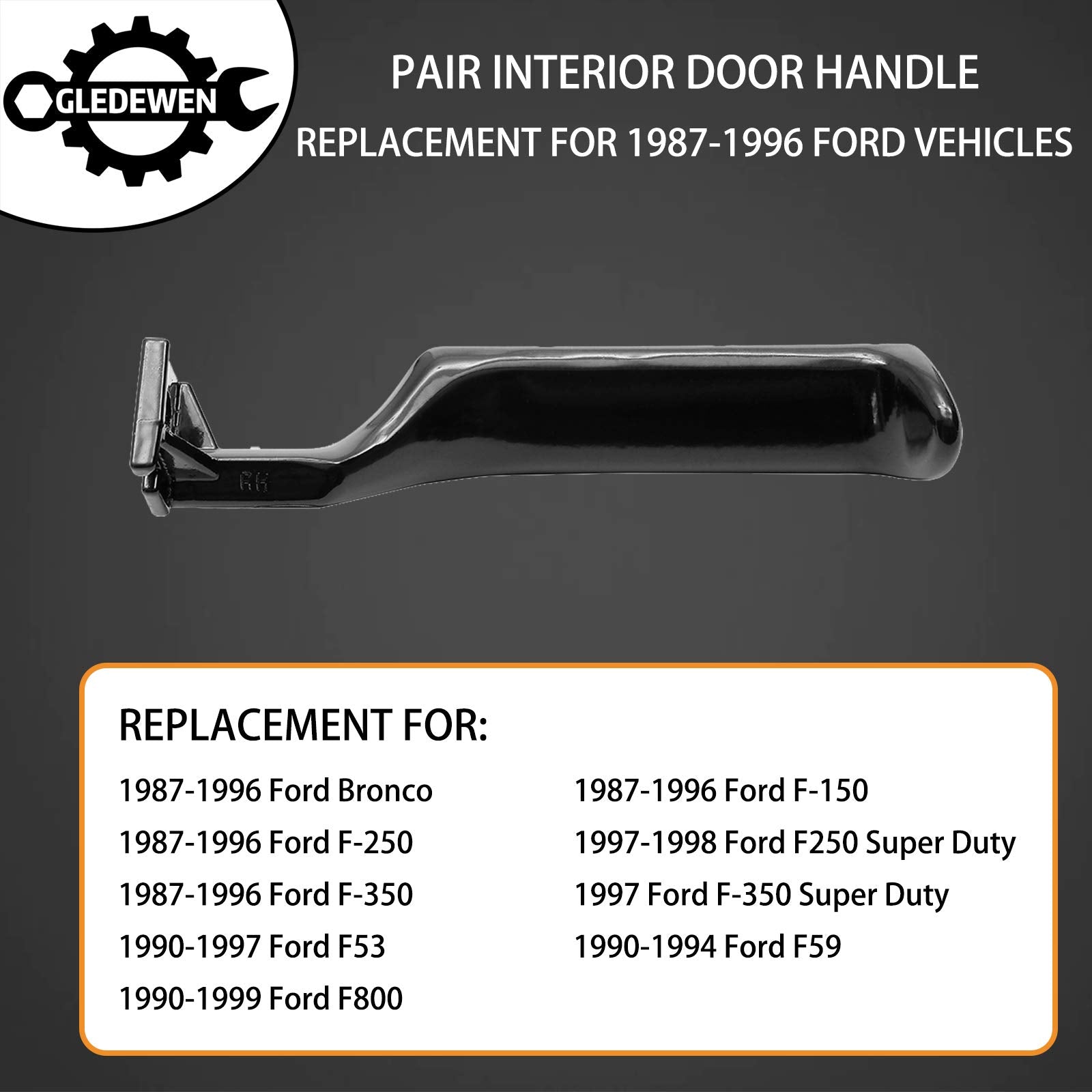 Interior Door Handle All Metal Front Rear Left Driver & Passenger Side Pair | Replacement For 1987-1996 Ford Bronco F150 F250 F3