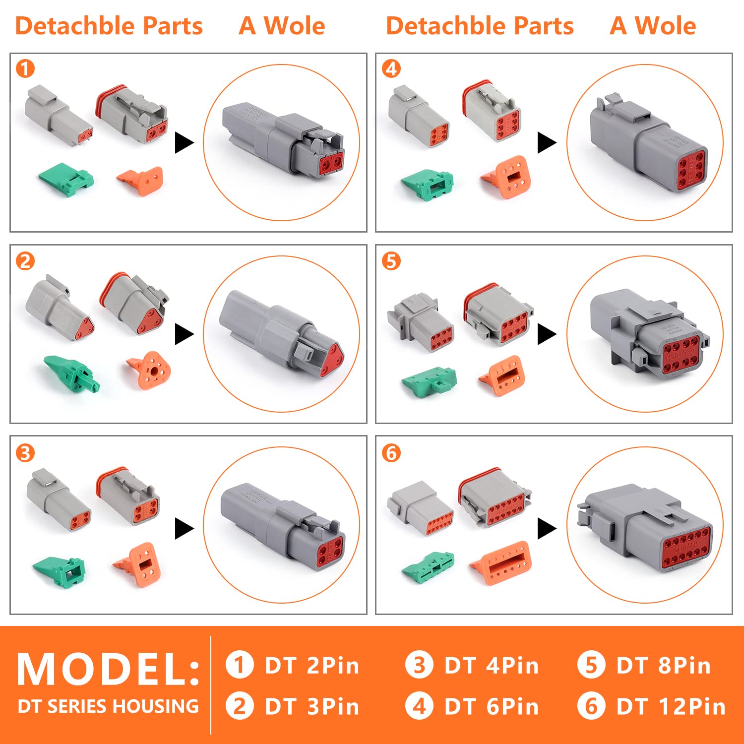 Newdeli Deutsch Connector Kit 188Pcs 12 Sets 2 3 4 6 8 12 Pin Connectors With Size 16 Stamped Contacts 14-20Awg Dt Series Sealed
