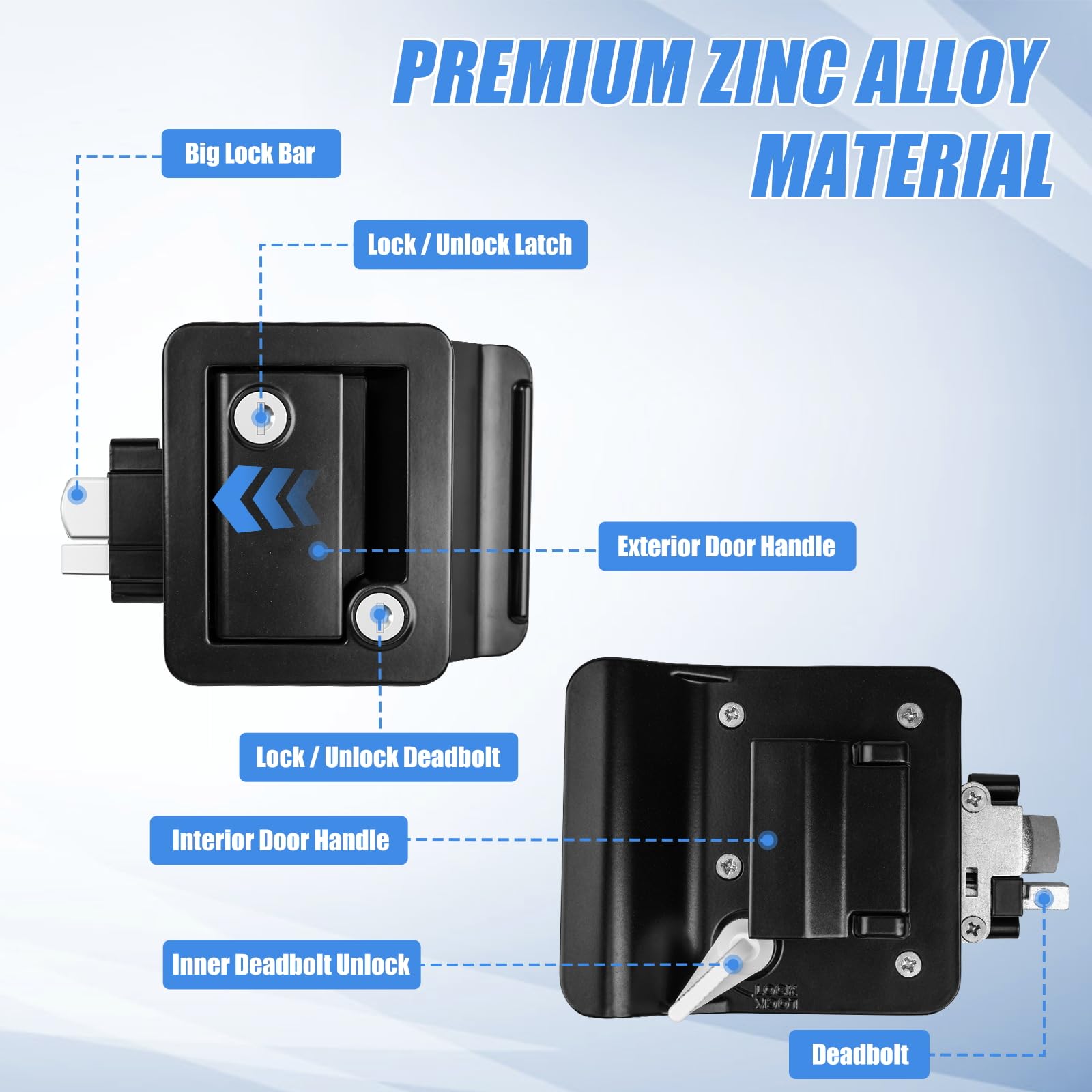 Beaiguna Rv Entry Door Lock Replacement - Upgrade Door Latch Handle With Paddle Deadbolt For Outside, Camper Trailer Lock For Ca