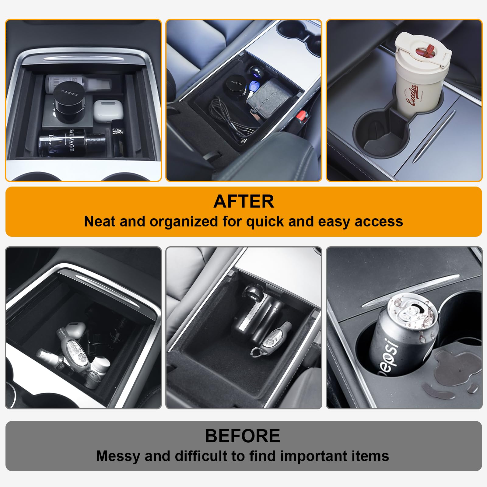 5Pcs Center Console Organizer Tray For Tesla Model Y 2024-2020(Not Fit 2024 2025 Model Y Juniper), Interior Accessories With Arm
