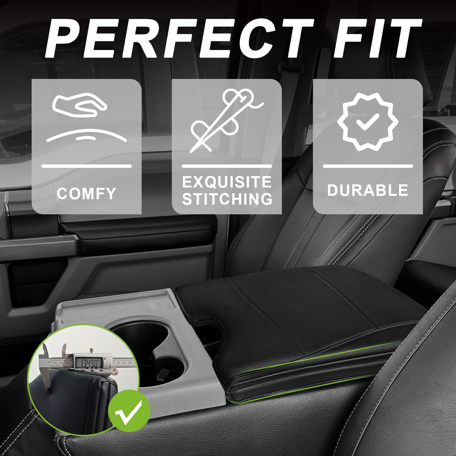 Muslogy Center Console Armrest Cover Compatible With Ford F-150 F150 2015-2024 2025 Comfort Armrest Pad Arm Rest Cushion Vegan L