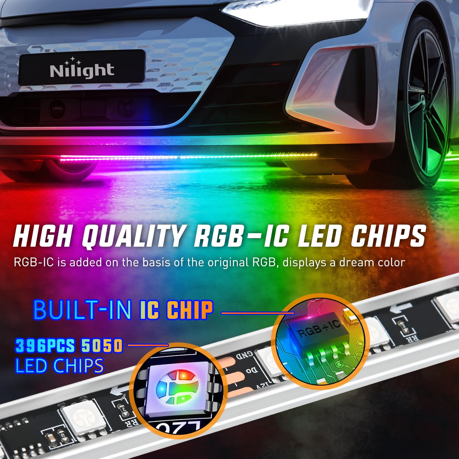 Nilight 4Pcs Aluminum Underglow Neon Accent Strip Lights 396 Leds Dream Color Door Assist Multi Mode Sound Active Function Music