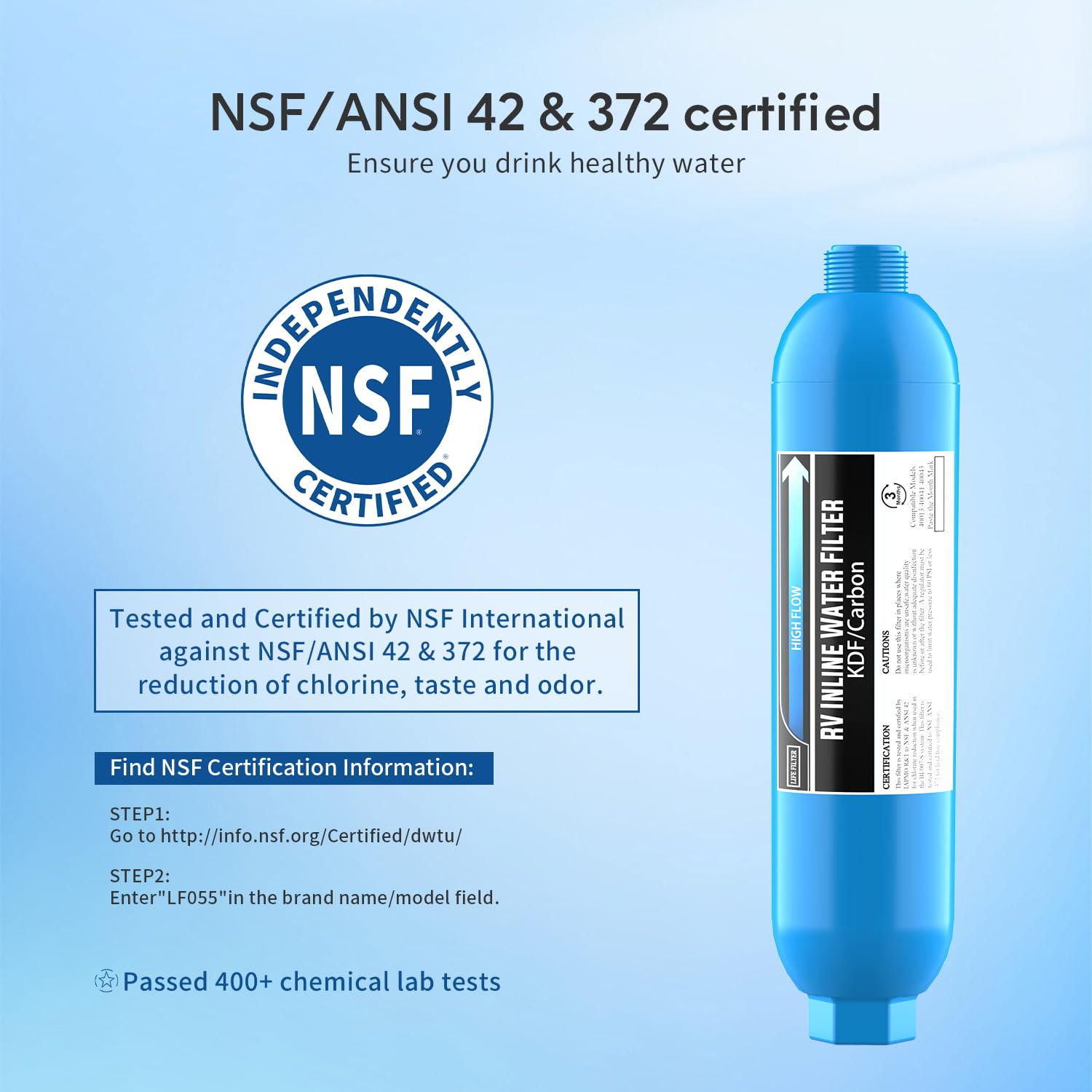 Lifefilter RV Inline Water Filter with Solid Brass 90 Degree Hose Elbow, Eliminates Stress and Strain On RV Water Intake Hose Fi
