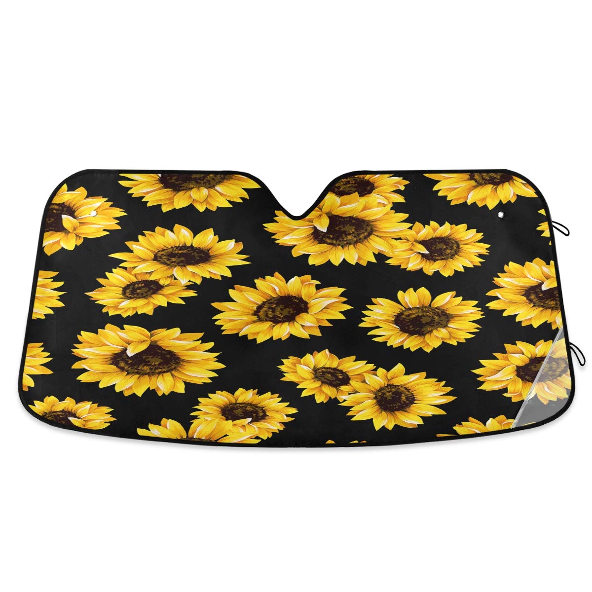 Car Windshield Sunshade Sunflower Black Pattern, Blocks Sun Visor Protector Foldable Sun Shield Keep Your Vehicle Cool, Fits Win
