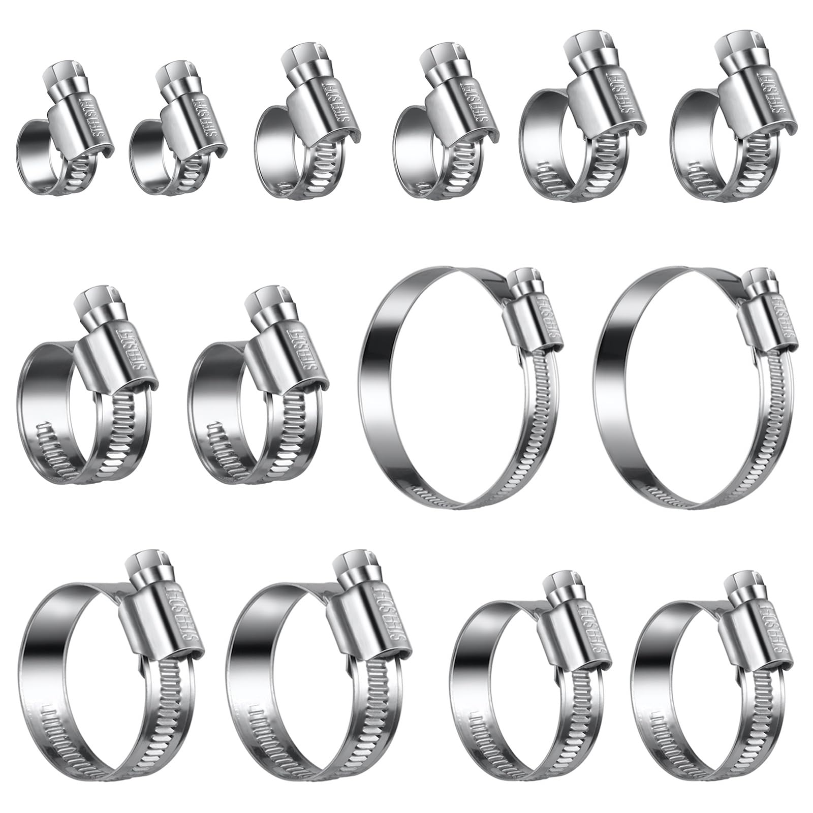 Steelsoft Heavy Duty Worm Gear Hose Clamp Assortment Kit 14 Pcs(5/16 To 2-3/4 Inch),All 5/16'Hex,Adjustable Stainless Steel Hose Clamps For Fuel Line,Automotive,Garden