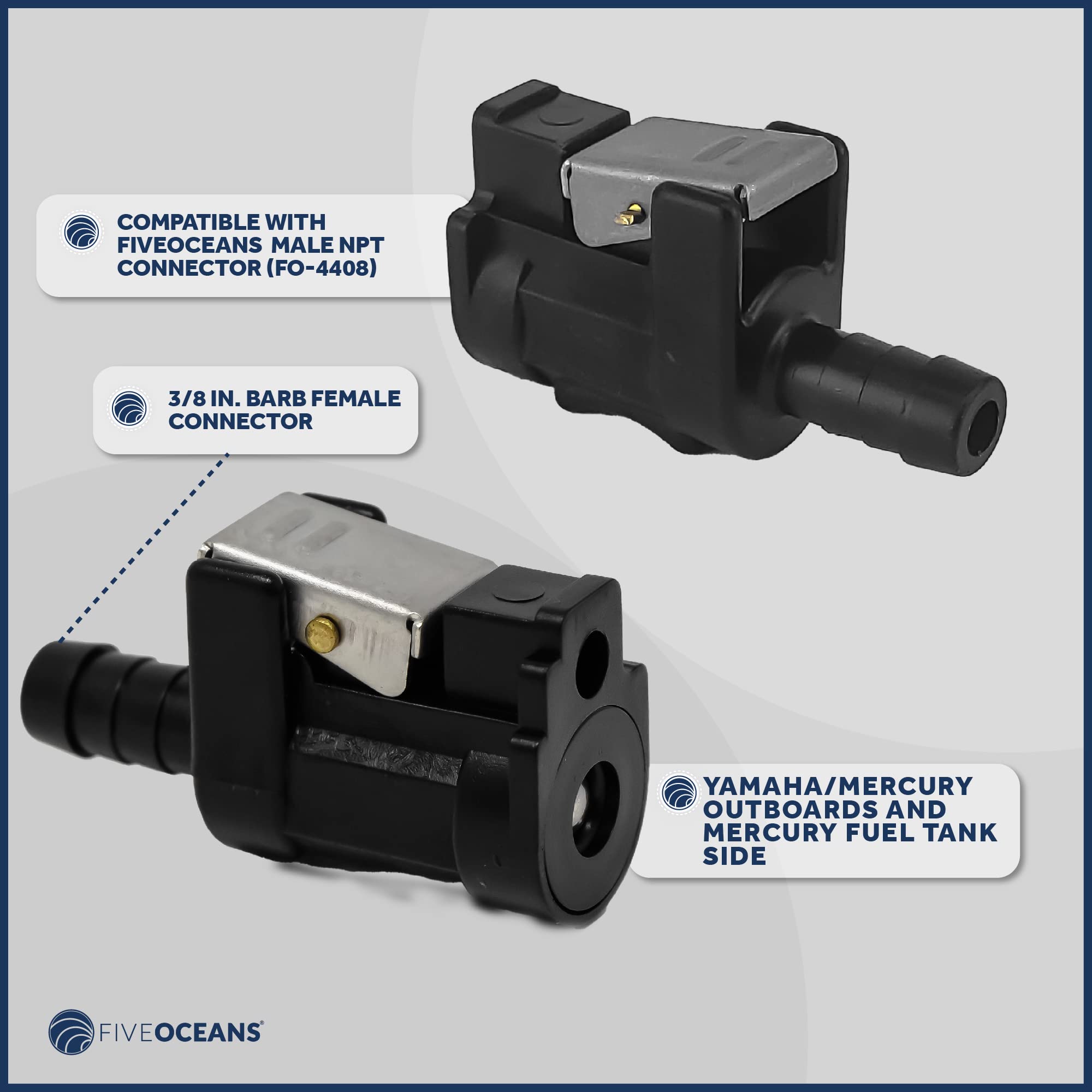 Five Oceans 3/8-Inch Barb Female Fuel Line Quick Connector For Yamaha/Mercury Outboard Connections And Mercury Fuel Tank Side, Replaces Part 22-13563Q7, 22-13563A7, 22-13563A6, 22-13563T7 - Fo2888