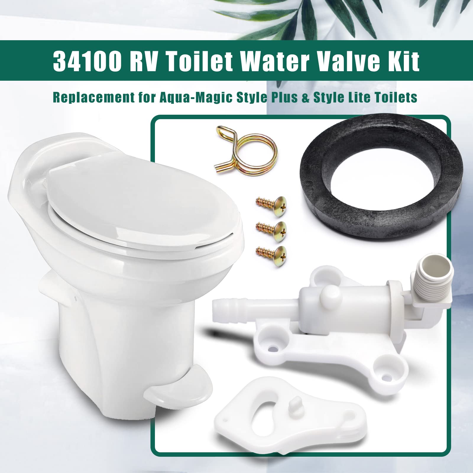 34100 Toilet Water Assembly Valve Kit Compatible with Thetford Aqua-Magic RV Camper Toilets Style Lite and Style Plus Parts