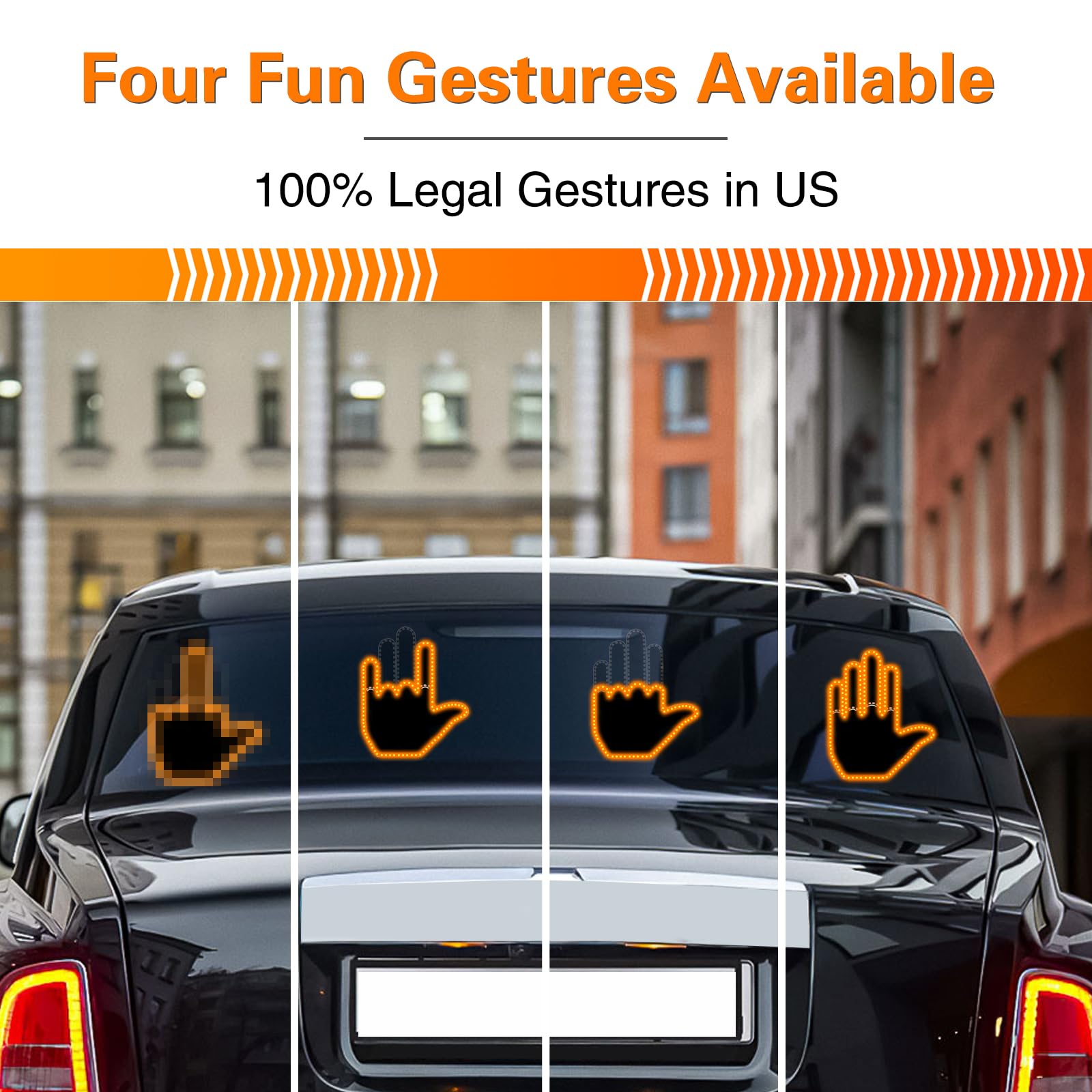 Howdot Glogesture Hand Light For Car, 4 In 1 Road Rage Led Sign For Car, Car Finger Light With Remote Control, Finger Flicker Fo