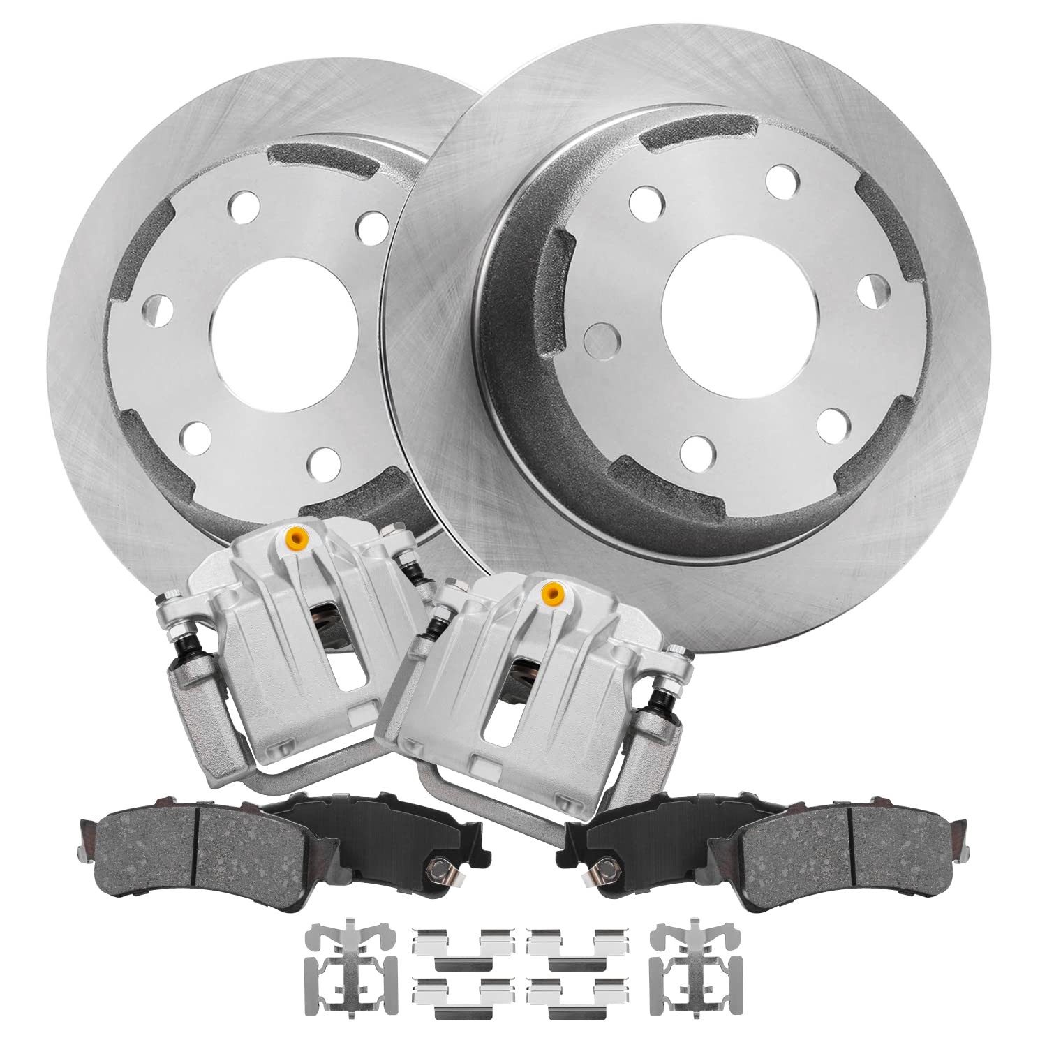 Detroit Axle - 325mm Rear Disc Rotors + Calipers + Ceramic Brake Pads Replacement for 2003-2006 Chevrolet GMC Silverado Sierra 1