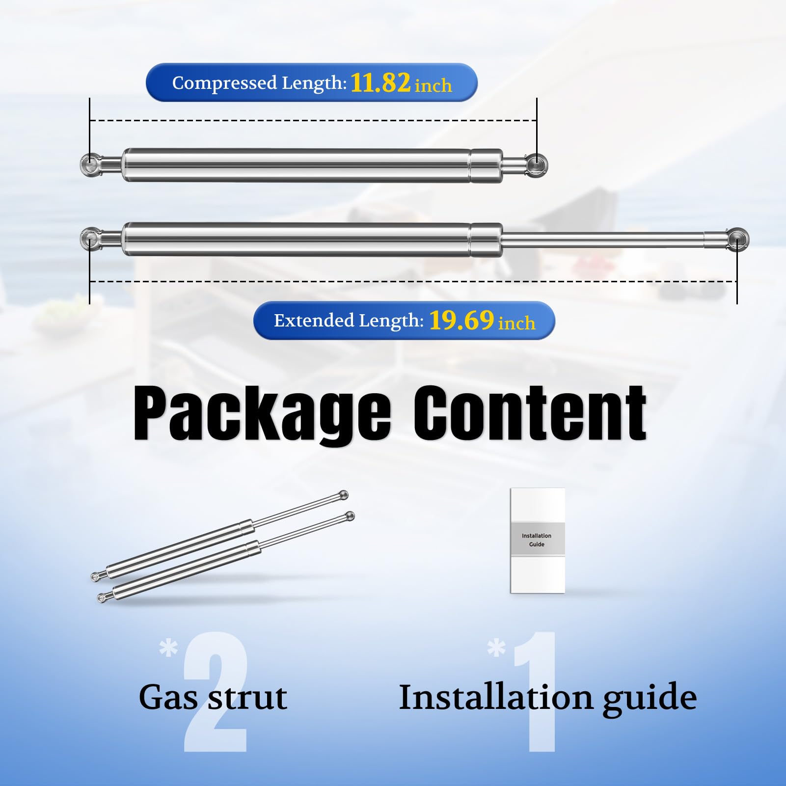 Arana Stainless Steel Gas Struts 20 Inch 80 Lbs, Marine Boat Hatches Shocks, Stainless Lift Support Spring For Trailer Lid Trap