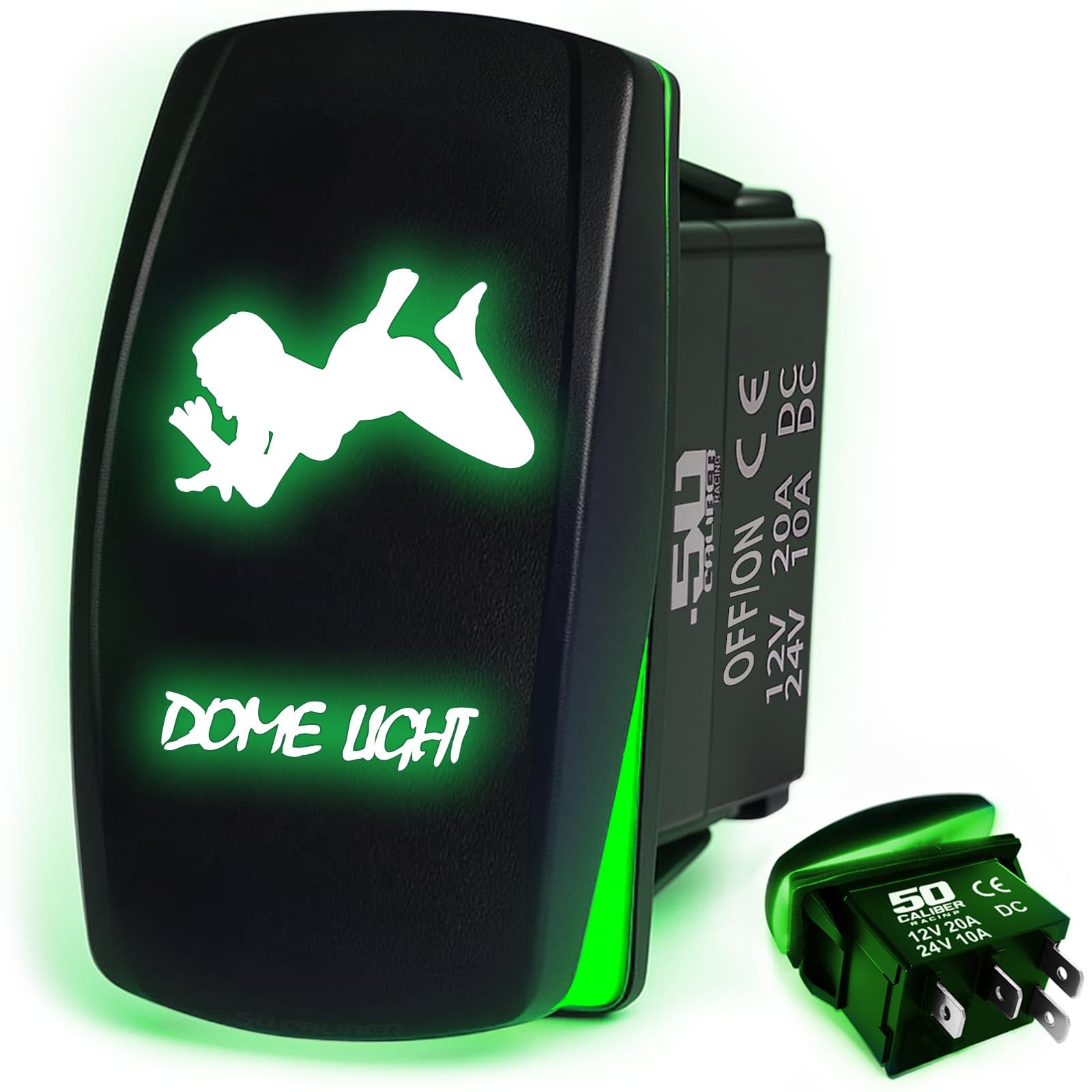 50 Caliber Racing 20A 12V Waterproof Automotive Rocker Switch On/Off - Green Dome Light Girl -Utv, Auto, Boat (5362A26 Green)