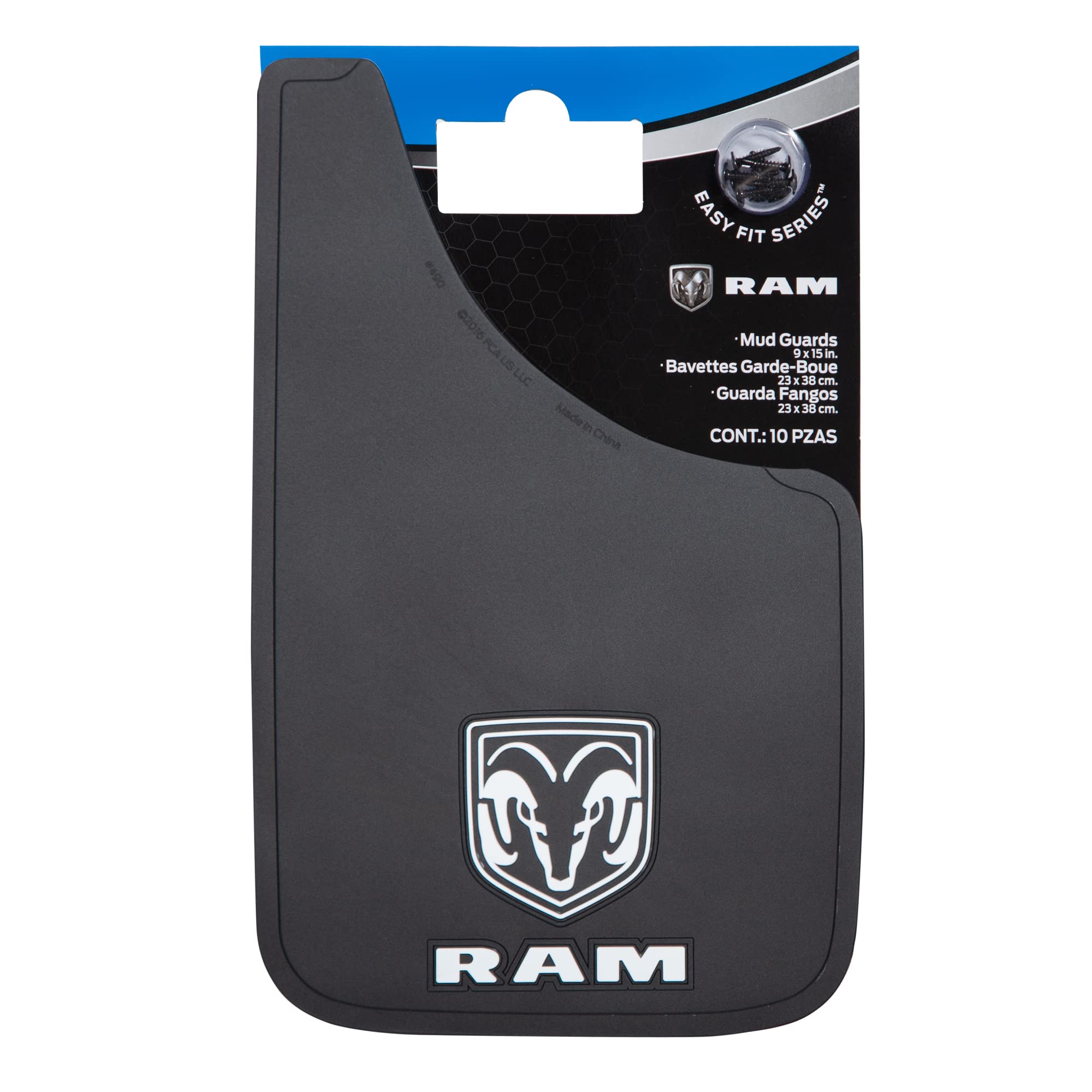 Plasticolor RAM Mud Guard Set - Easy Fit 9"x15", Fiberglass Reinforced PVC, Black/Red, Model 000582R01