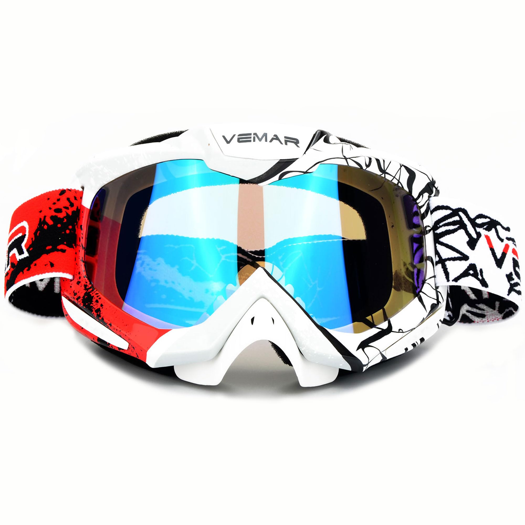 Ubelly Atv Dirt Bike Goggles - Windproof Dustproof Scratch Resistant Goggles For Adults, Men, Women & Youth (White & Red)