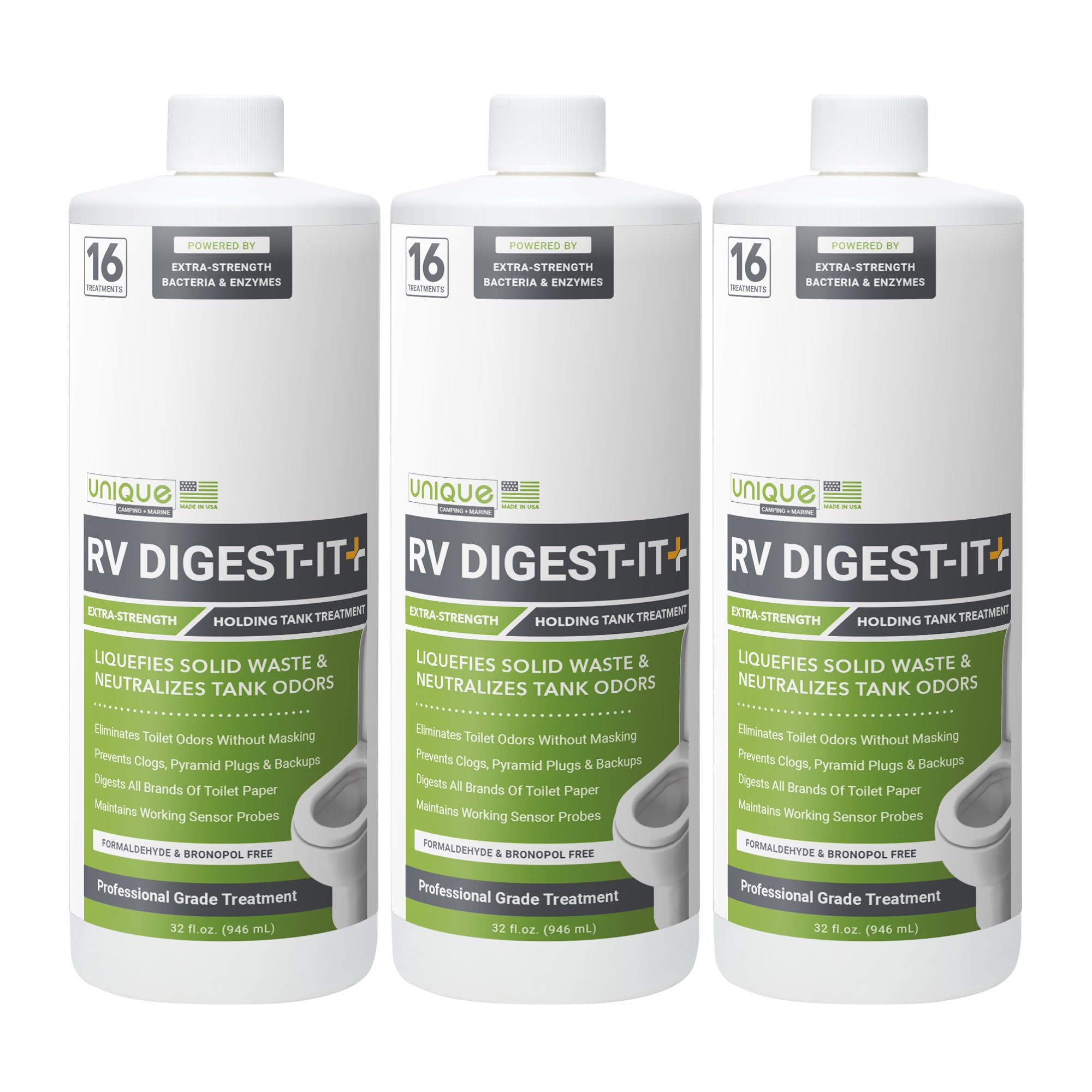 Unique Rv Digest-It+, Extra-Strength Rv Toilet Treatment - Liquifies Waste And All Brands Of Toilet Paper - Odor Eliminator 32 O