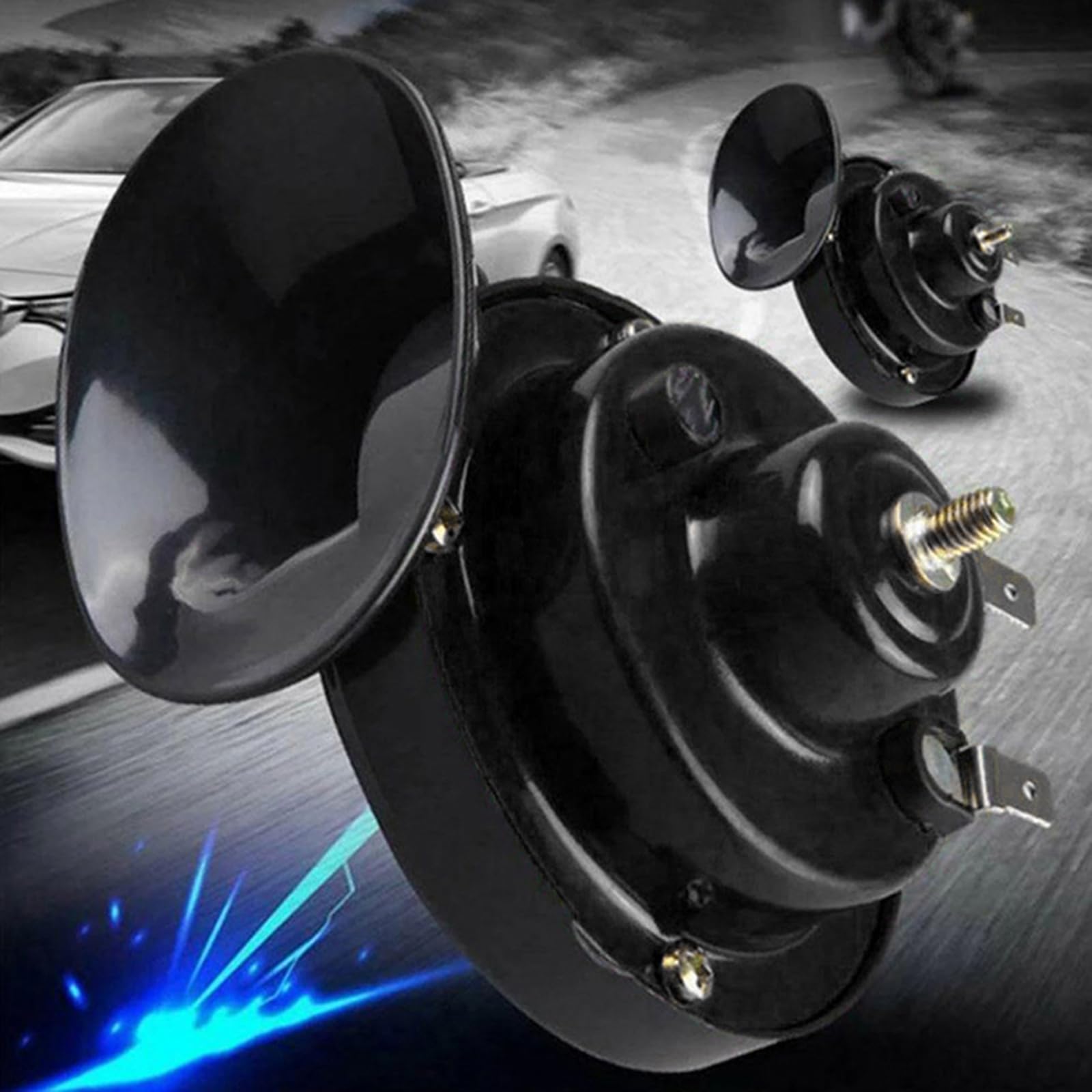 Eohmak Train Horns Car Horn Car Air Electric Snail Horn 300Db Super Loud Air Horn Waterproof Durable Automotive Accessories Universal For Car Truck Motorcycle Boat (Black, 12V, 1 Pack)