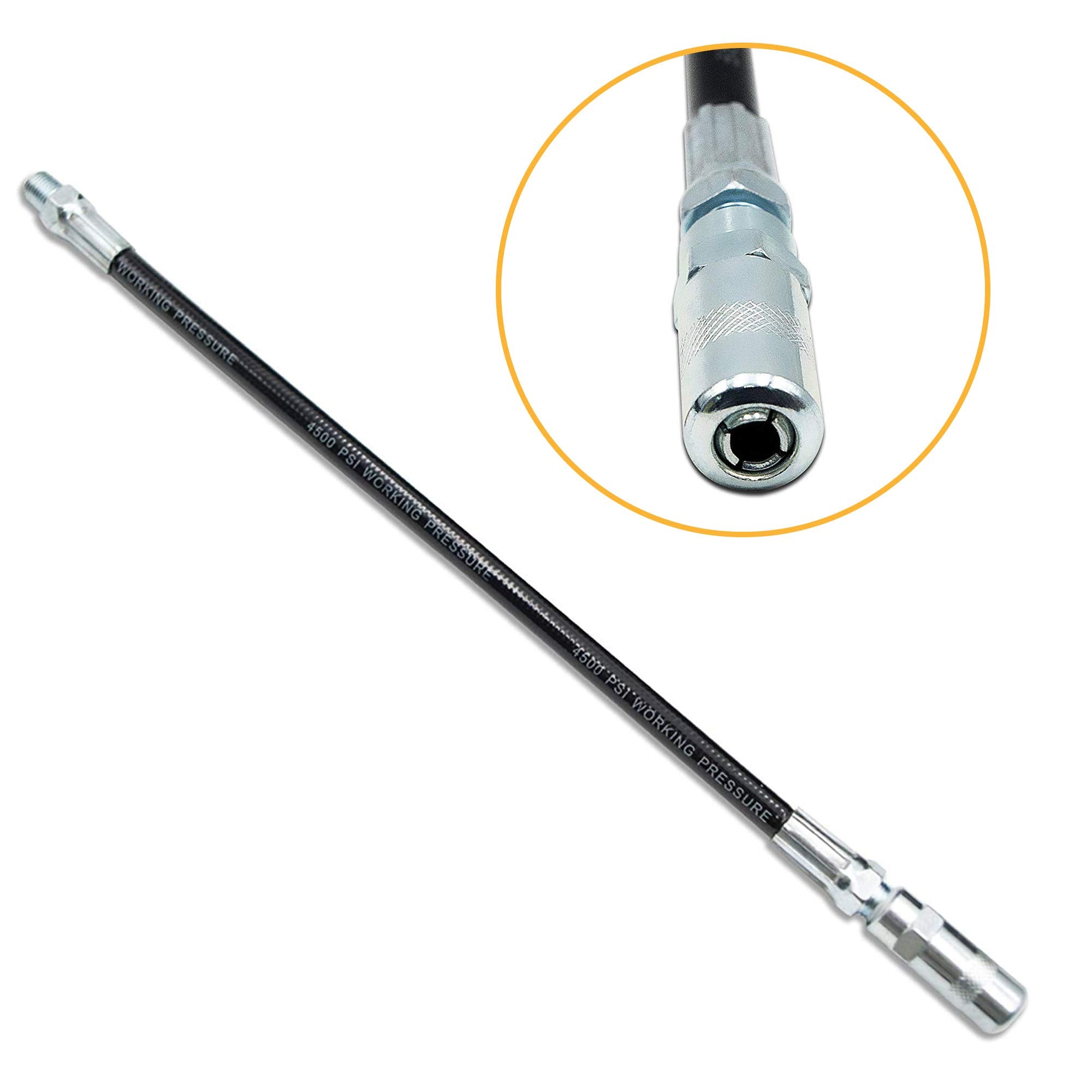 Fixsmith-Grease-Gun-Hose,4500 Psi,12 Inch Flexible Whip Hose Extension With Coupler For Hand Operated Grease Gun,1 Pack.