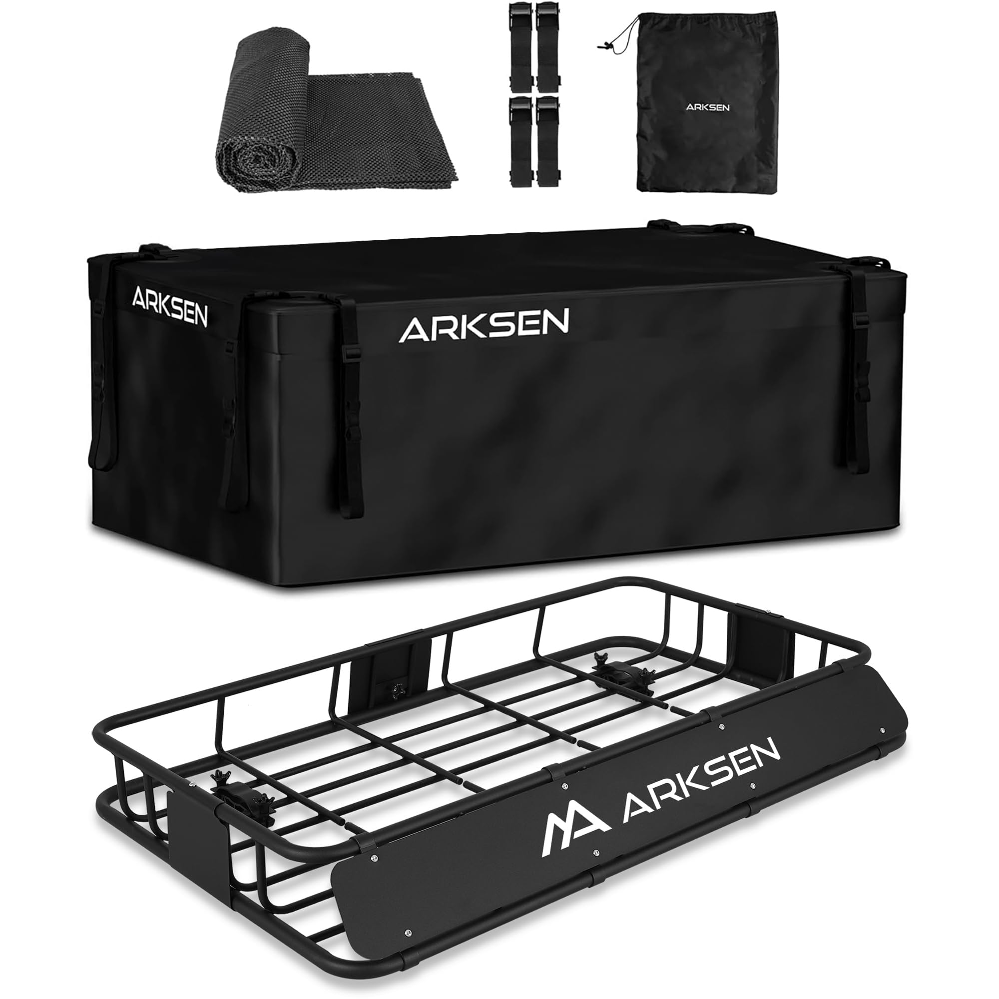 Arksen 30 X 50 X 6 Inch Universal Extra Wide 250Lb Heavy Duty Roof Rack Cargo With 500D Pvc Waterproof Cargo Bag, Car Top Luggag