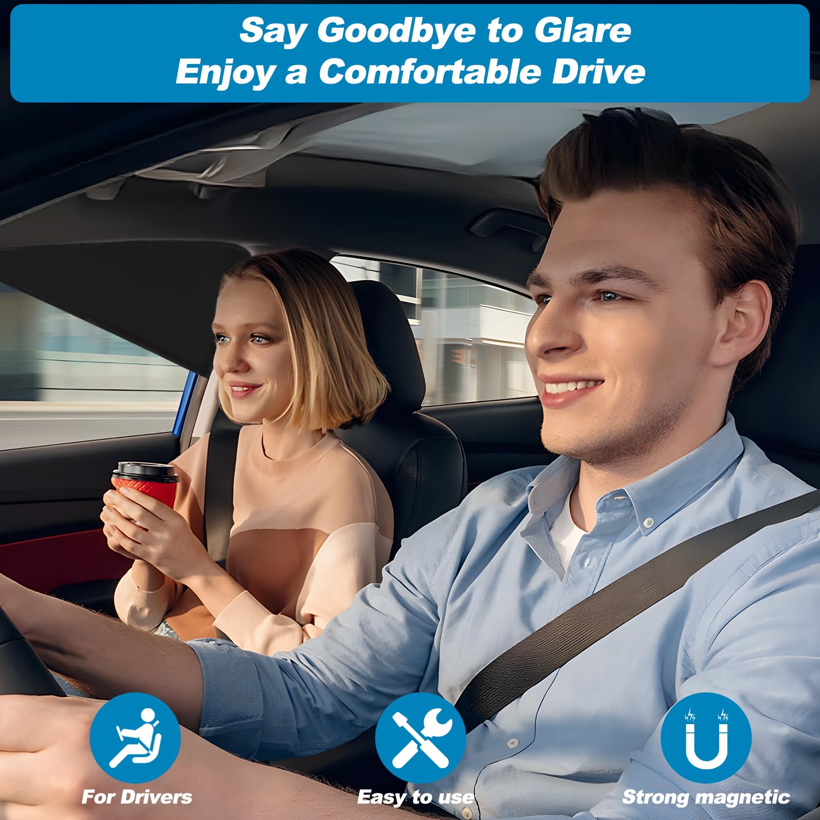 XCBYT Magnetic Car Window Shades for Driver, 2 Pack Front Side Window Sun Shades, Strong Magnets Sun Glare Blocker for SUV Truck