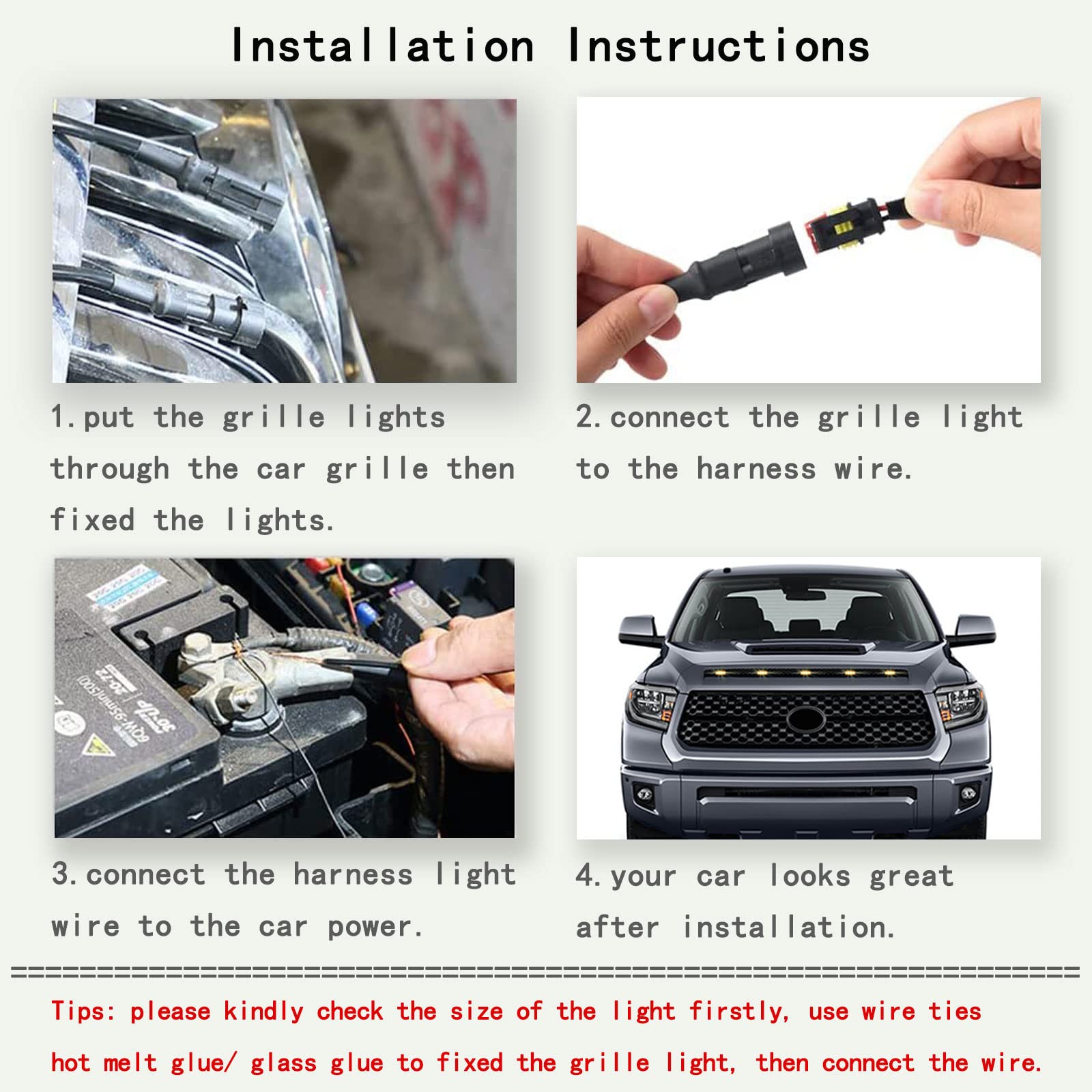 Front Grille LED Lights for Toyota Tundra 2008-2022 Universal Trucks SUV with Raptor Style Grill Trim Amber DRL Lamps for Dodge
