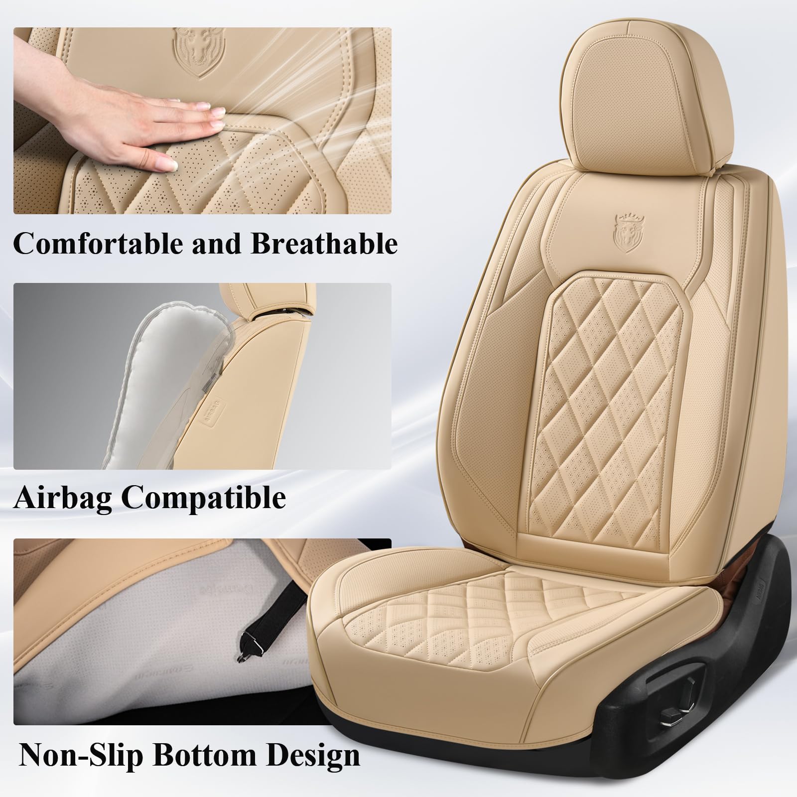Coverado Front Seat Covers, Luxury Faux Leather Waterproof Seat Cover, Beige Car Seat Protector, Car Seat Cover Front Seats, Aut