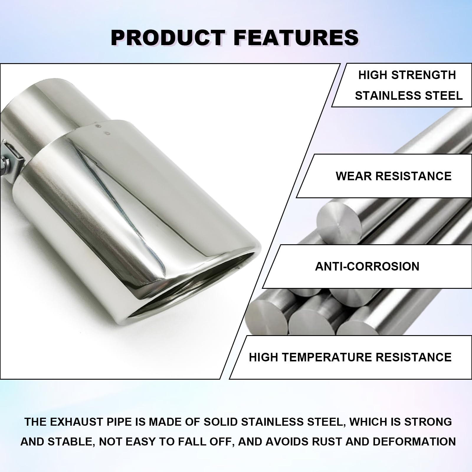 Stainless Steel Car Exhaust Tip, 2.5'' to 3.3'' Adjustable Car Decoration Chrome-Plated Finish Exhaust Tailpipe, Universal Car E