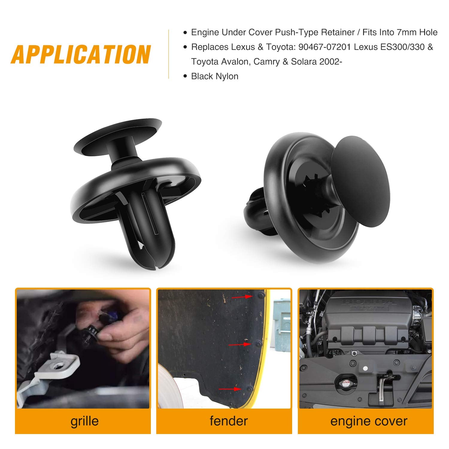 Gooacc Engine Under Cover Push-Type Retainer Lexus & Toyota Clips 90467-07201 Oem Replacement Fasteners - 40Pcs