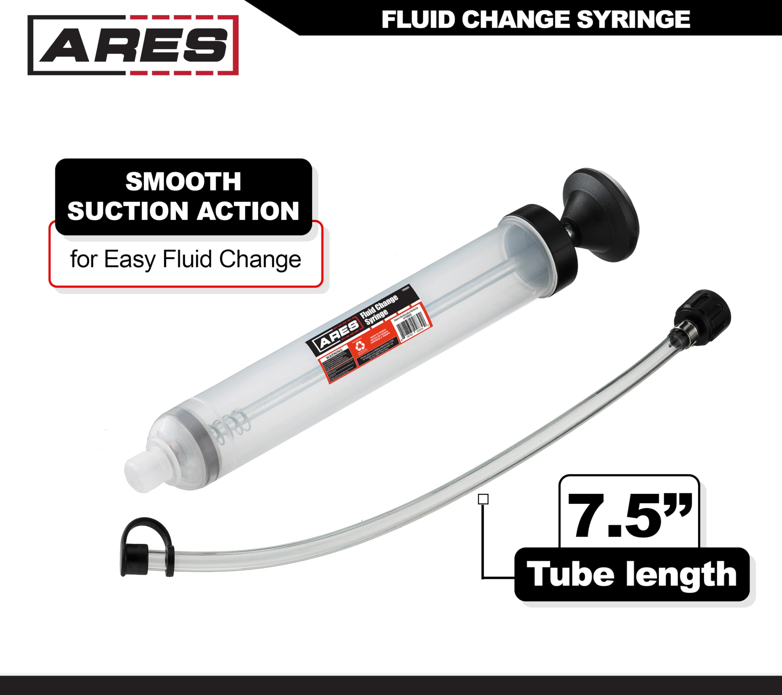 Ares 70920 - Fluid Change Syringe - Smooth Suction Action For Easy Fluid Change - Ideal For Power Steering Fluid, Brake Fluid Re