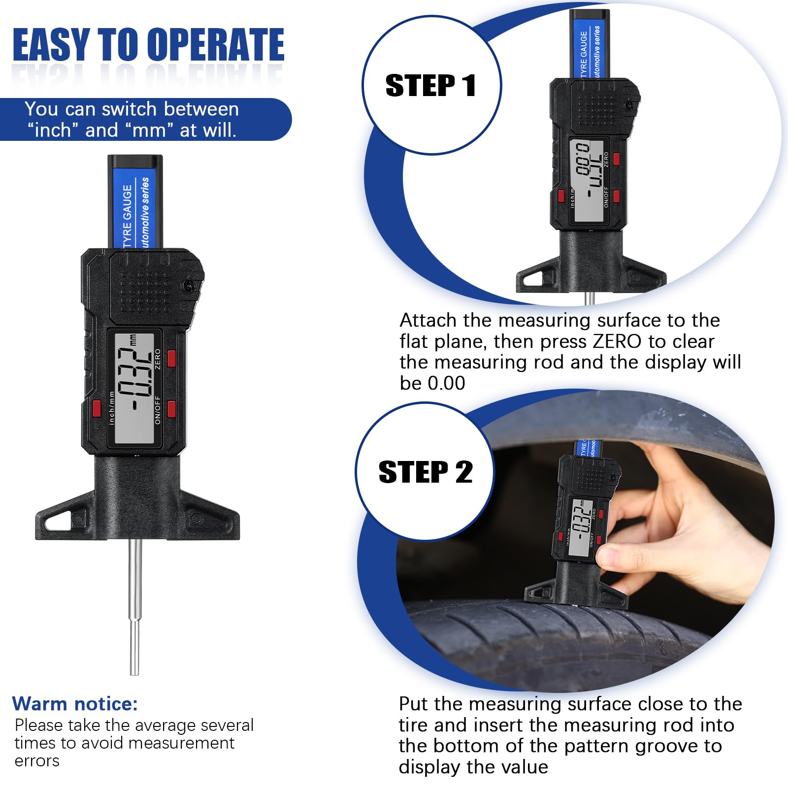 Frienda 3 Pieces Tire Tread Depth Gauge Tool Digital Tread Depth Gauge Brake Lining Thickness Ruler Coded Tire Automotive Brake