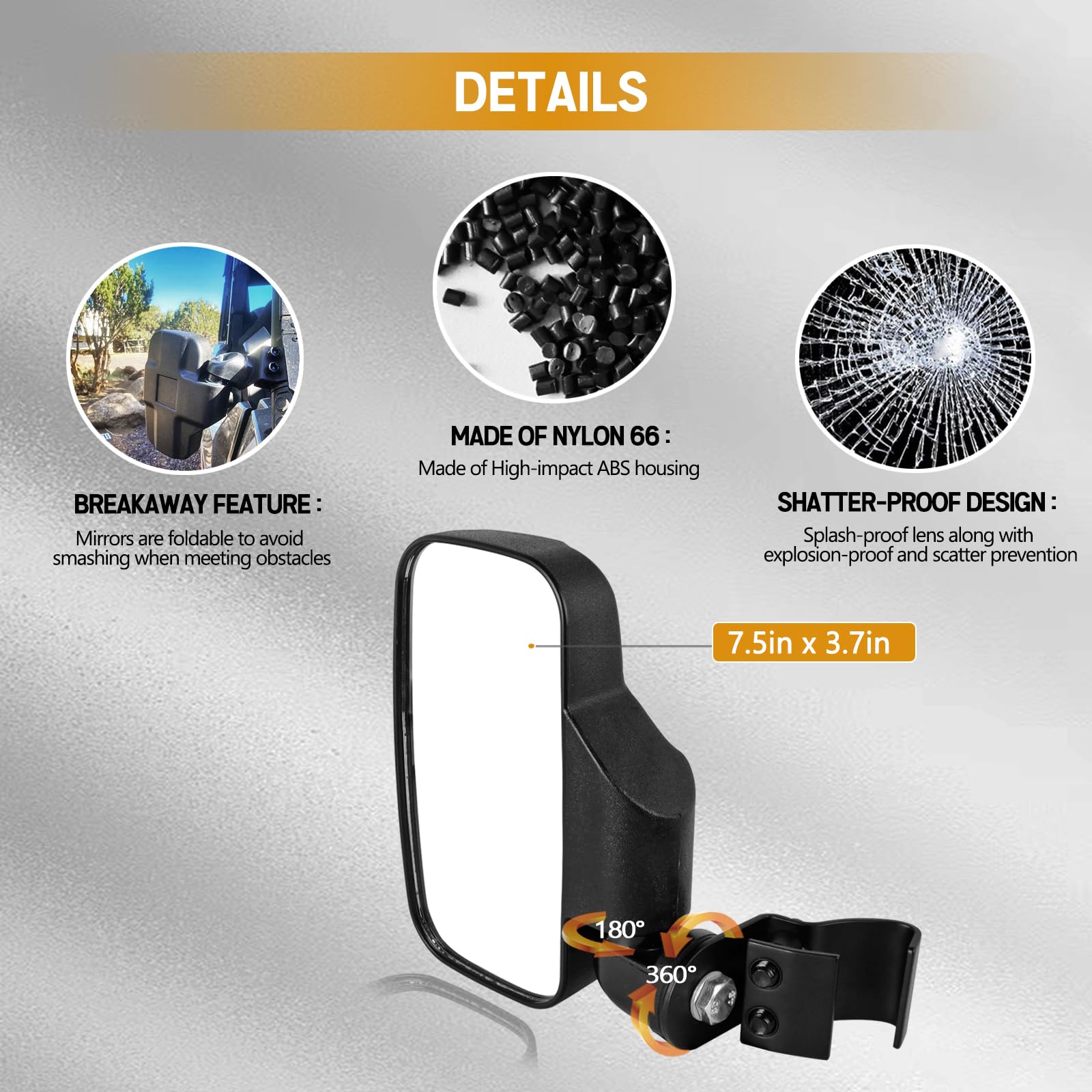 Unigt Utv Rear Side View Mirrors Compatible With 2015+ Polaris Ranger 570 900 Xp 1000/Can-Am Defender Pro-Fit Cage Breakaway Side Mirrors - (Driver And Passenger Side)