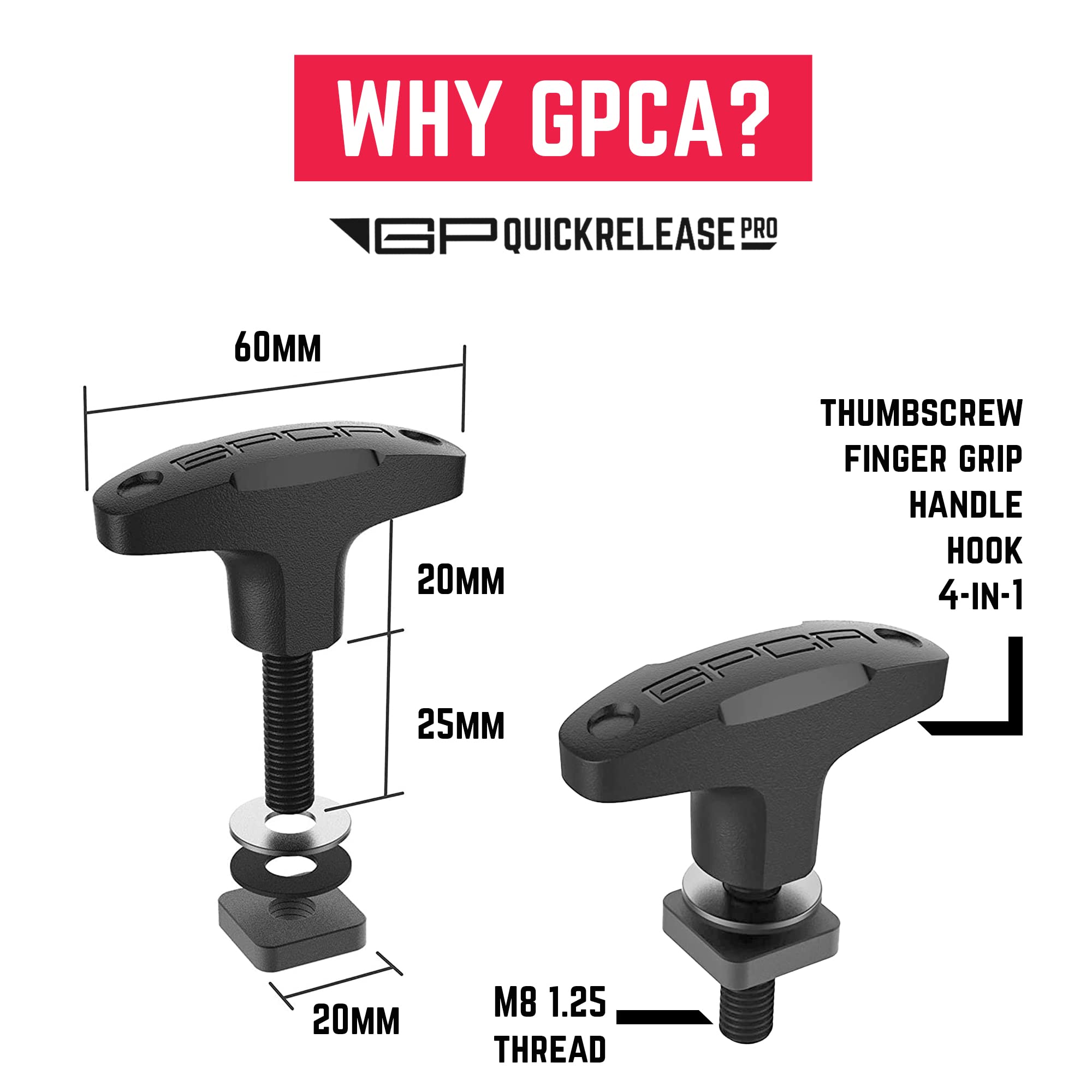GPCA - Quick-Release Tie Down Anchor/T-Handle M8 25mm for Fast Bronco Top Removal Lift, Truck Tie Downs Anchor, Ford Bronco Acce