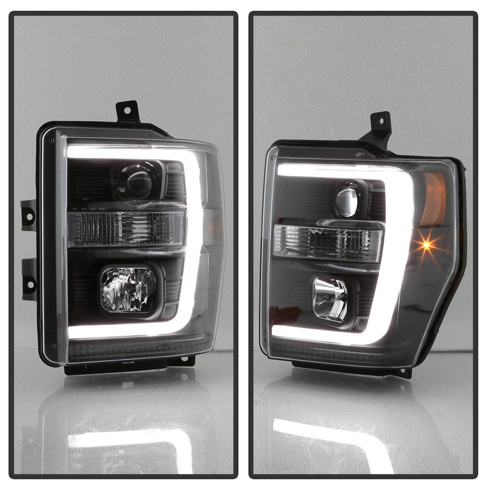 ACANII Black LED Tube Projector Headlights for 2008-2010 Ford F250 F350 Superduty Pickup - Left & Right Set