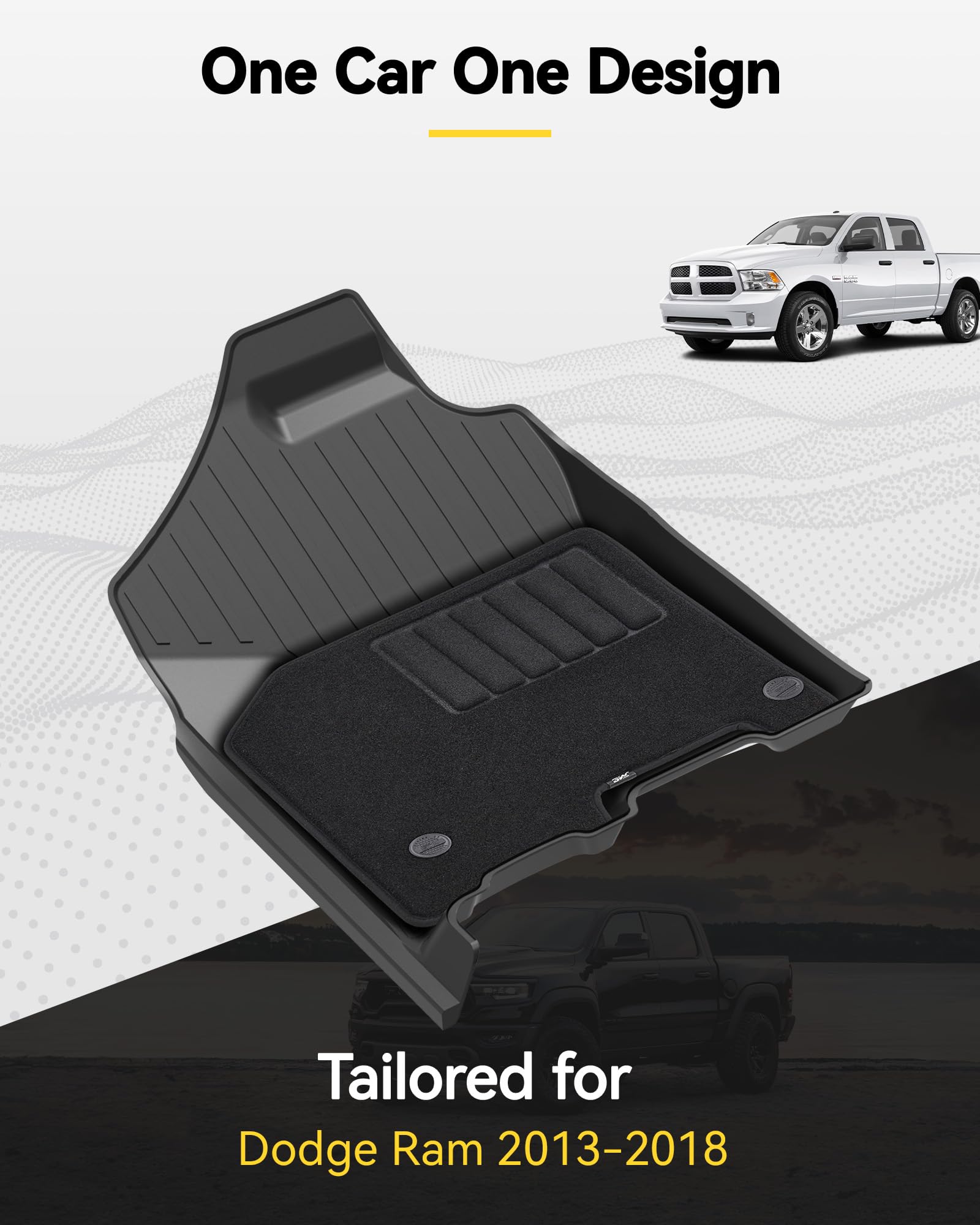 3W Floor Mats & Front Carpet Fit For 2013-2018 Dodge Ram 1500/2500/3500 Crew Cab, 2019-2024 Dodge Ram 1500 Classic Crew Cab All
