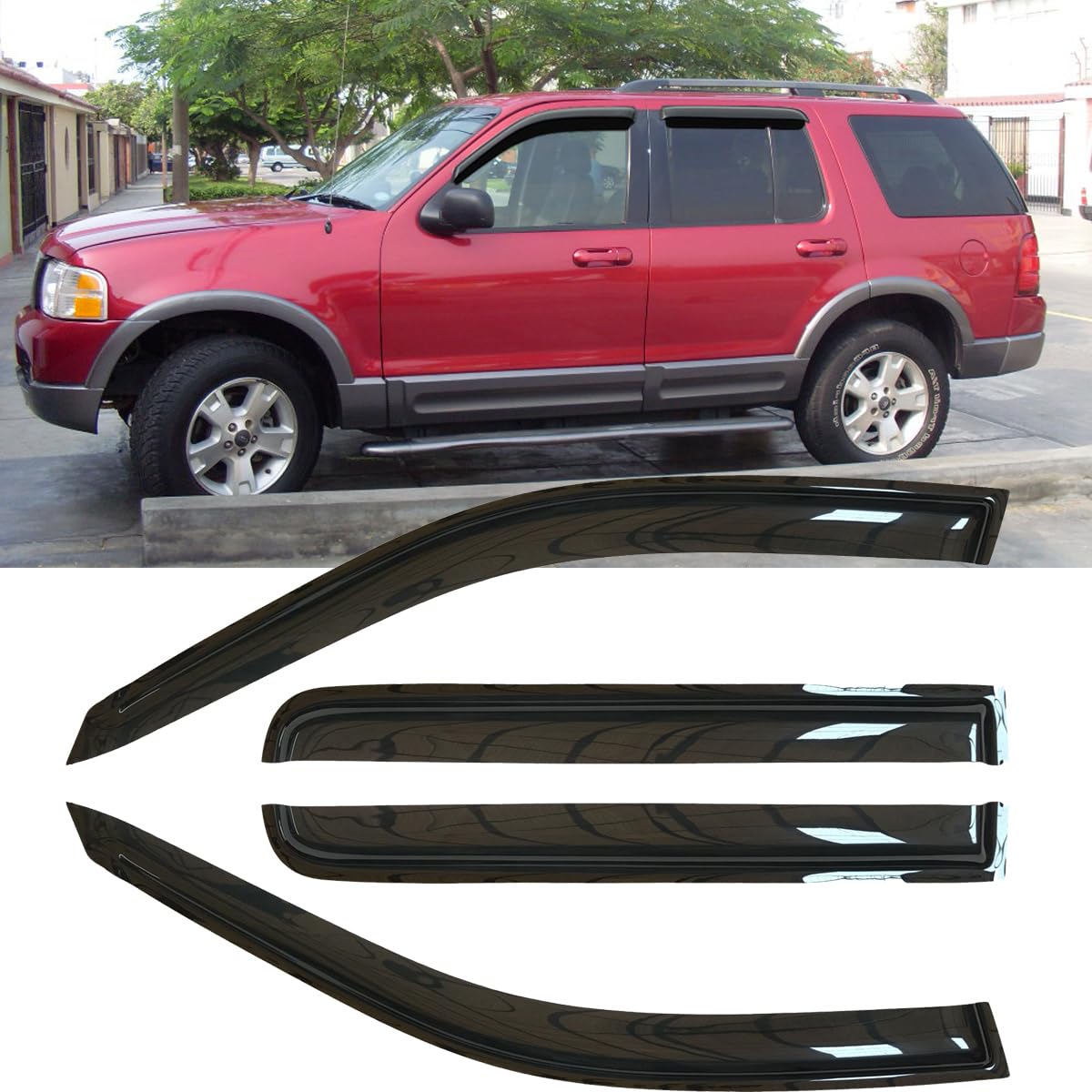4Pcs Original Shatterproof Side Window Wind Deflector Tape On Sun Rain Guards Vent Window Visors For 02-10 Explorer Mercury Moun