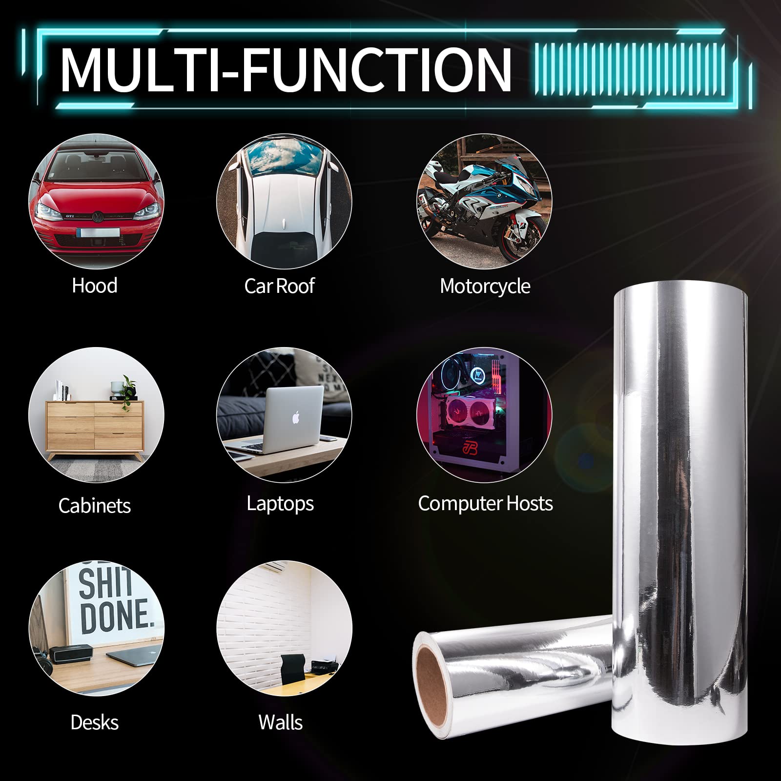 VINYL FROG Car Vinyl Wrap 1.5x5ft Chrome Mirror Silver Self-Adhesive DIY Car Sticker Decals Film Decoration