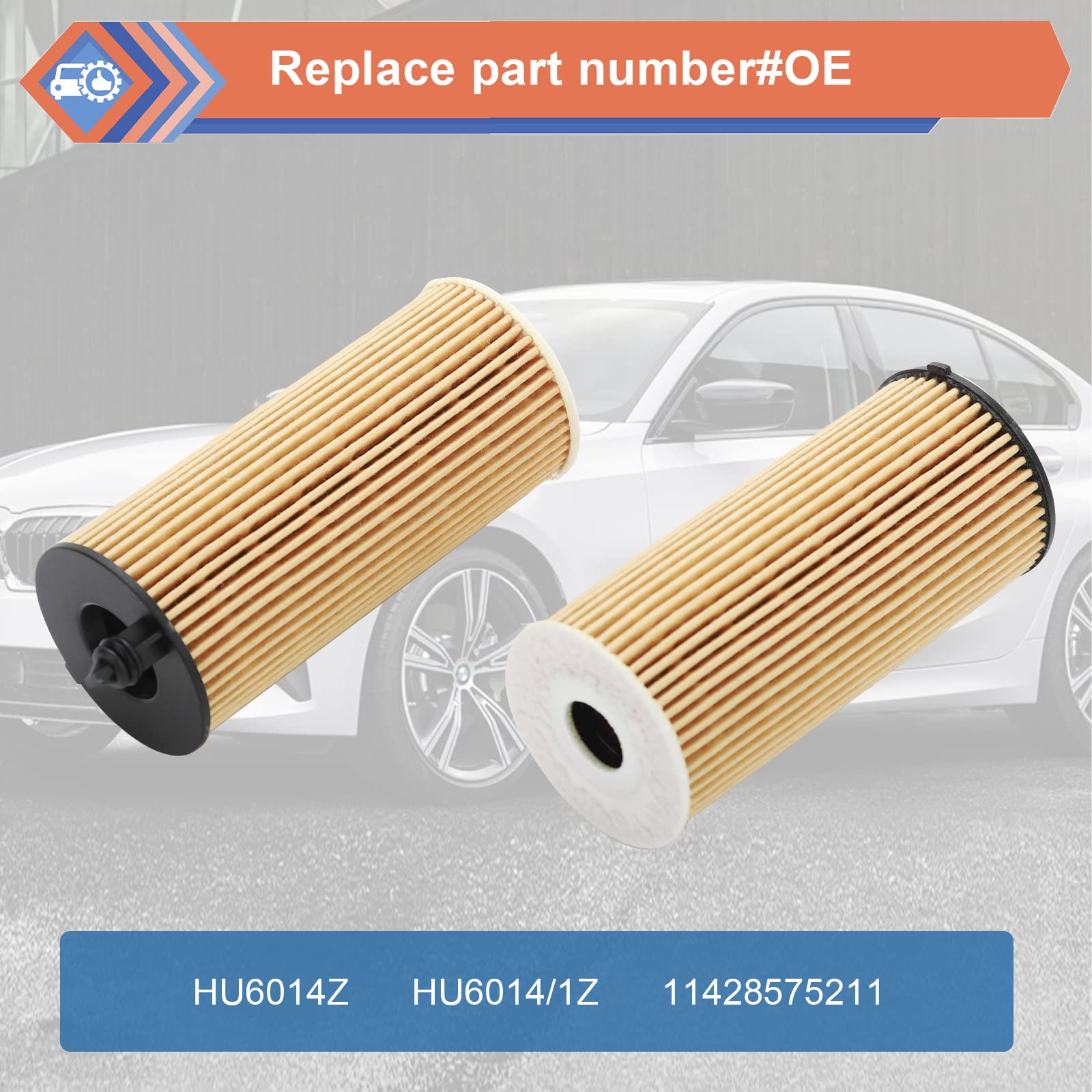 2 Pcs Oil Filter Compatible With 2016-2023 118I 230I 330I 430I 530I 740E X3 X4 Z4 Gr Supra, Replace#Hu6014Z, Hu6014/1Z, 11428575