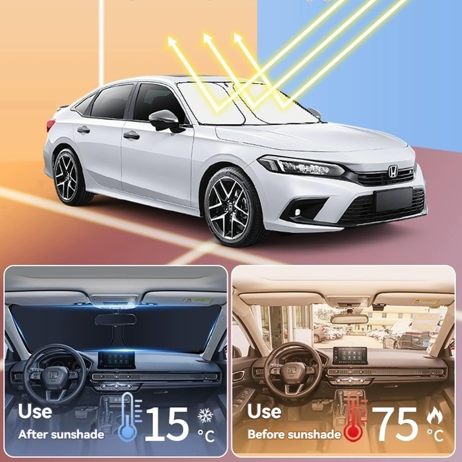 For Honda Civic Windshield Sun Shade 2022 2023 2024 2025 Custom Fit 4-Layer 240T Civic Front Window Shade Sun Visor Foldable Sha