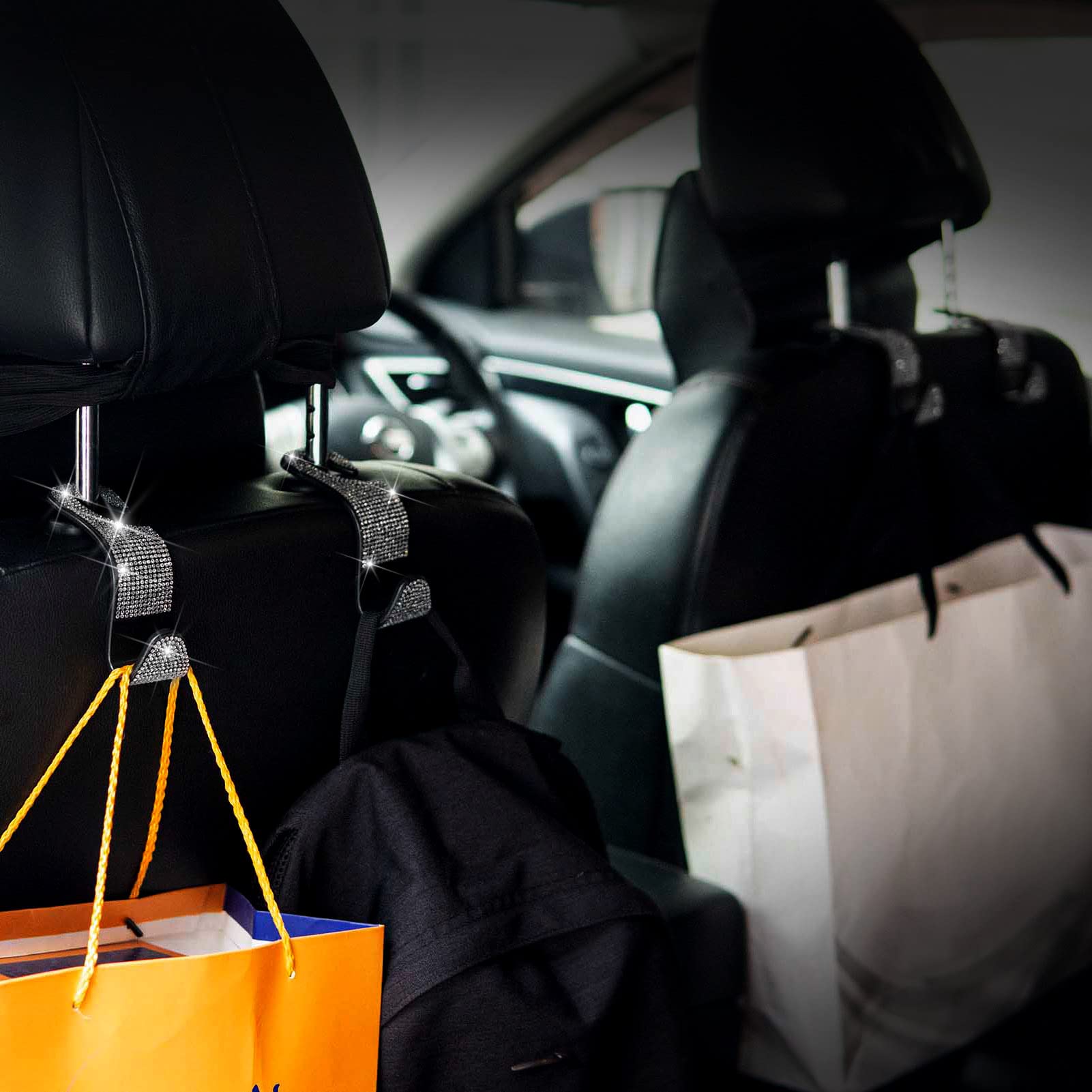 Car Purse Hook Bling Car Headrest Hook For Women Girls, 4 Packs Auto Back Seat Hangers Rear Headrest Hook For Purse, Bag, Handba