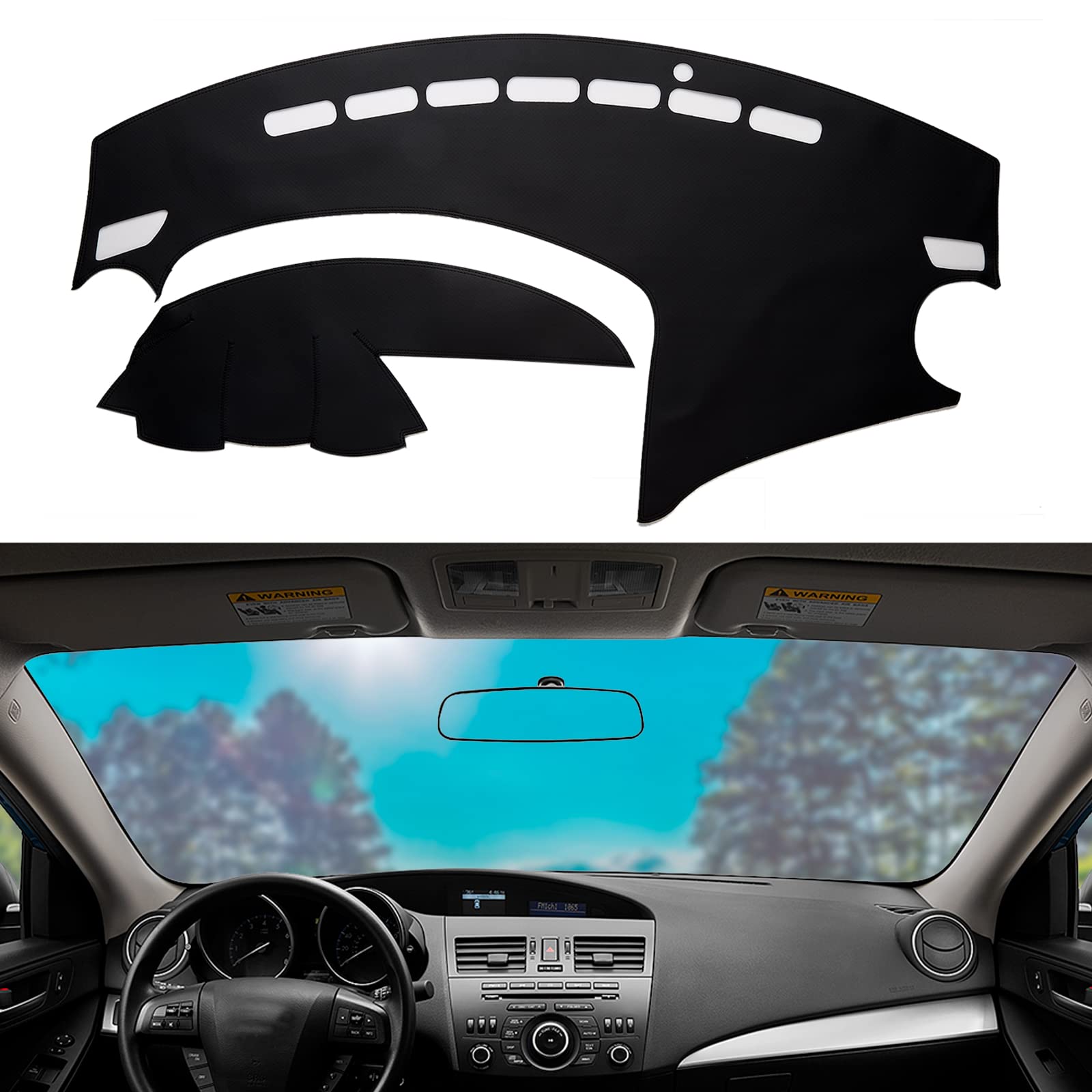BERKSYDE Dashboard Dash Mat Cover Leather Dashboard Pad Sun Protection Anti-Vertigo Mat Blanket Compatible for 2010-2013 Mazda 3