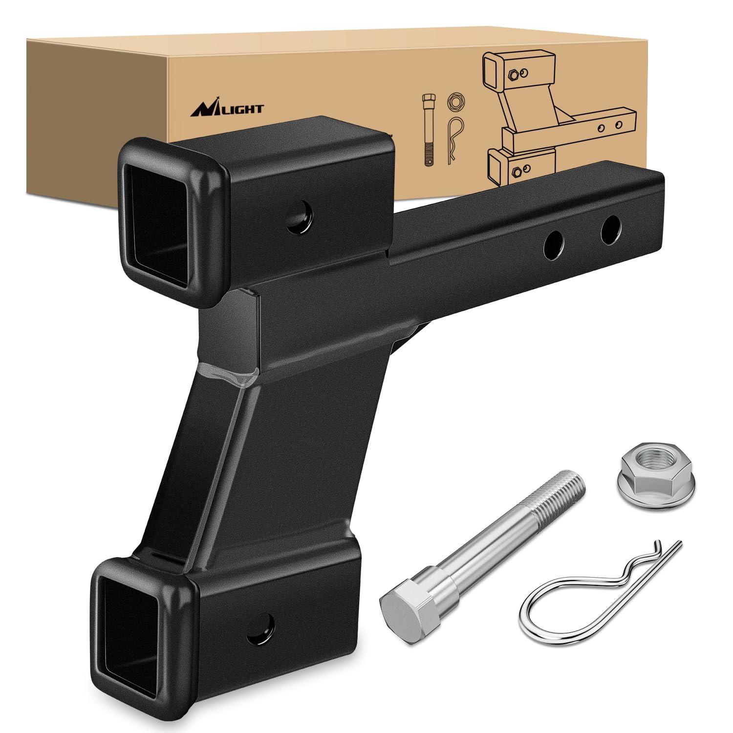 Nilight Trailer Dual Hitch Extender For 2 Inch Receiver With 2 Inch 6 Inch Rise Or Drop With Bolt Nut Clip 10,000 Lbs Capacity A